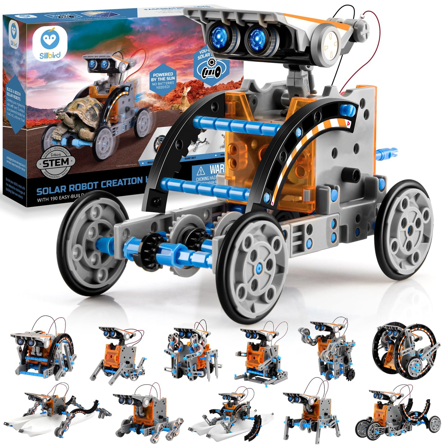 Sillbird 12-in-1 Solar Robot Building Kit STEM Gift for Boys Aged 8-13, DIY Science Educational Robotic Toys for Kids Teens Birthday, Powered by the Sun with 190 Pieces