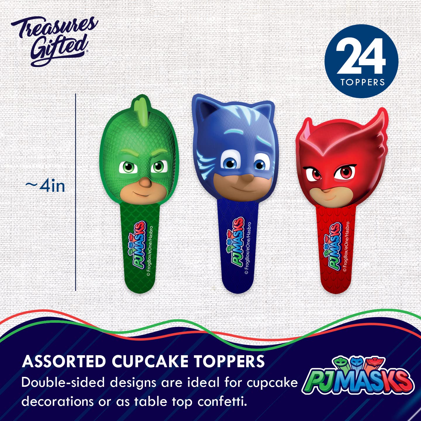 Treasures Gifted Officially Licensed PJ Masks Party Decorations - Cake Topper Set - PJ Masks Birthday Party Supplies - (1) Cake Topper & (24) Cupcake Toppers & Wrappers