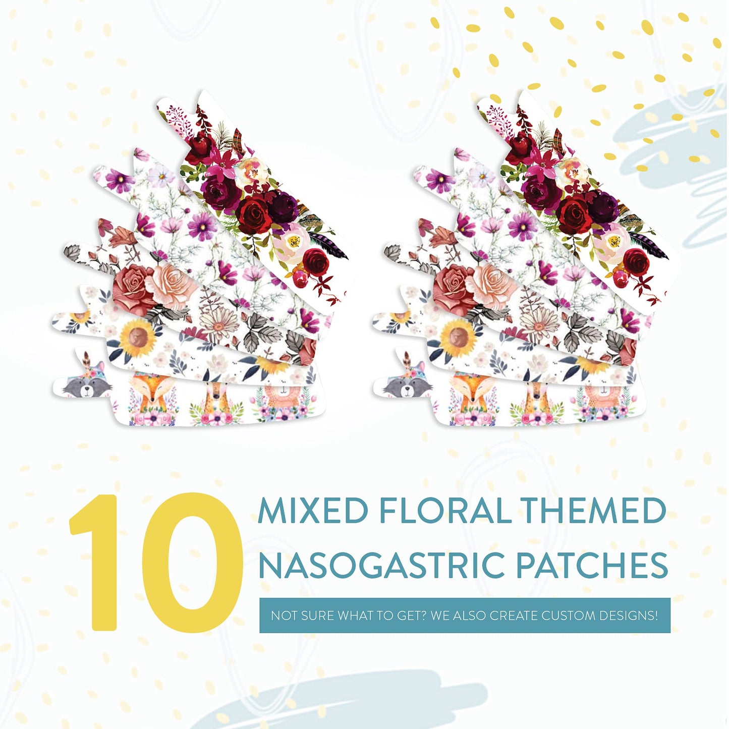 Nasogastric or Oxygen Tube precut Adhesive Tape Floral Mix x 10 Pack. (Mix Pack)