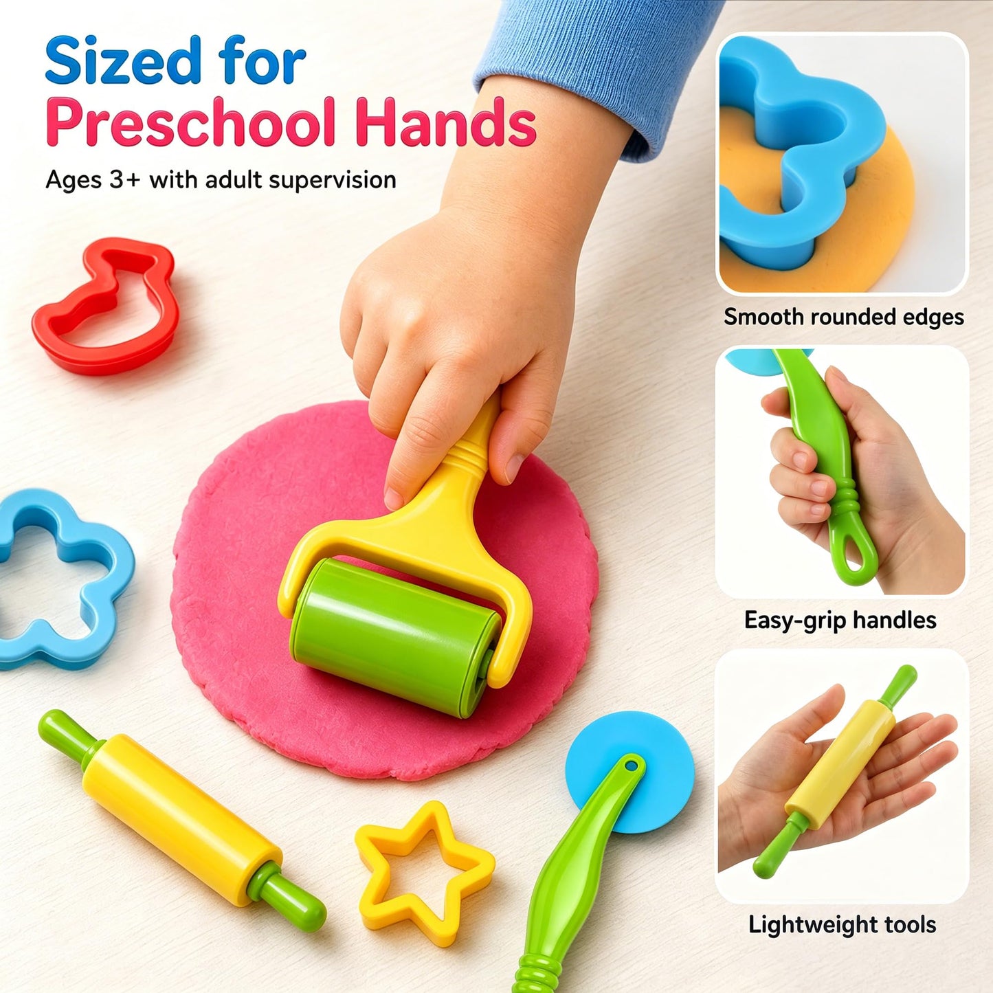 Dough Tools Set for Kids Ages 2-4, 25pc Creative Play Accessories with Molds and Cutters, Non-Toxic Modeling Clay Toys for Toddlers Sensory Activities