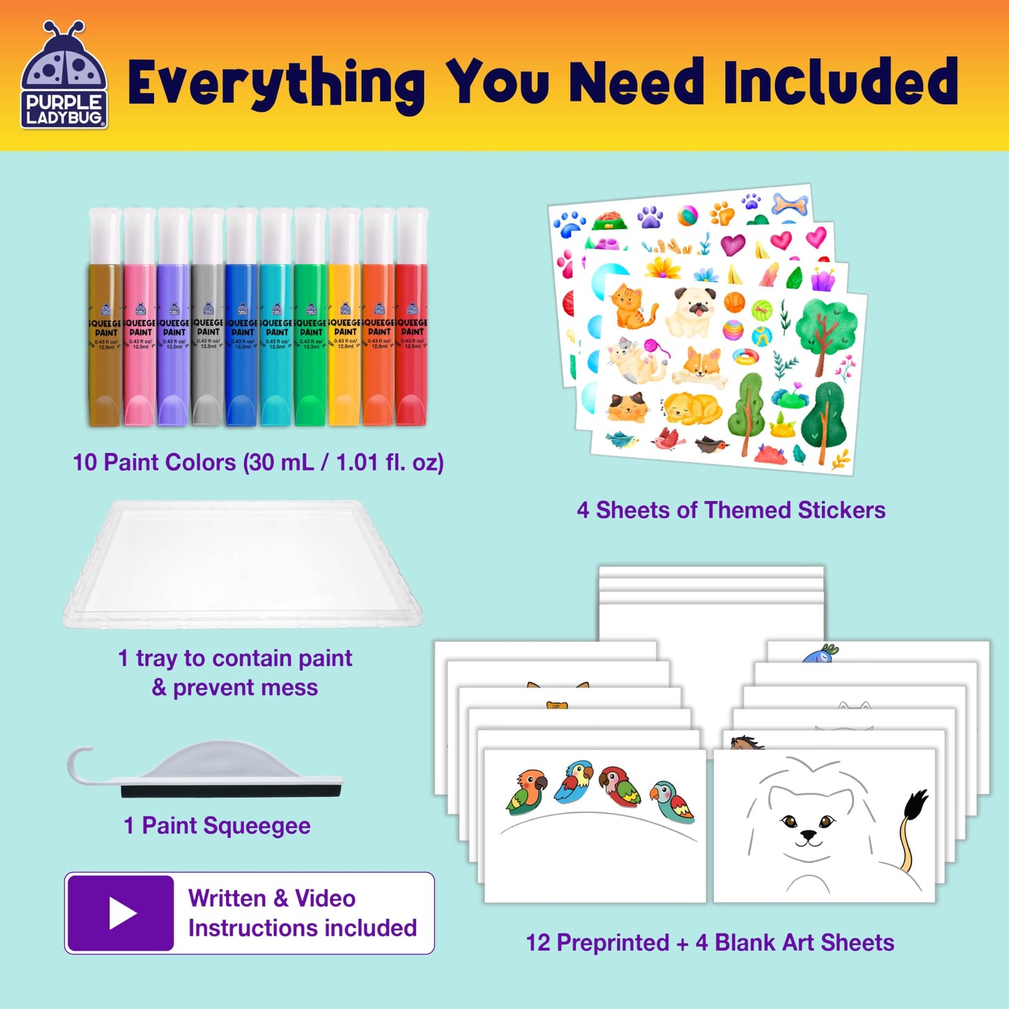 Squeegee Art Kit for Kids - Animals Theme with Kids Painting Kit & Sticker Art - Paint Your Own Arts and Crafts for Kids - Birthday Gifts for Boys & Girls 5 6 7 8 9 - Mess Free Paint Craft Kits