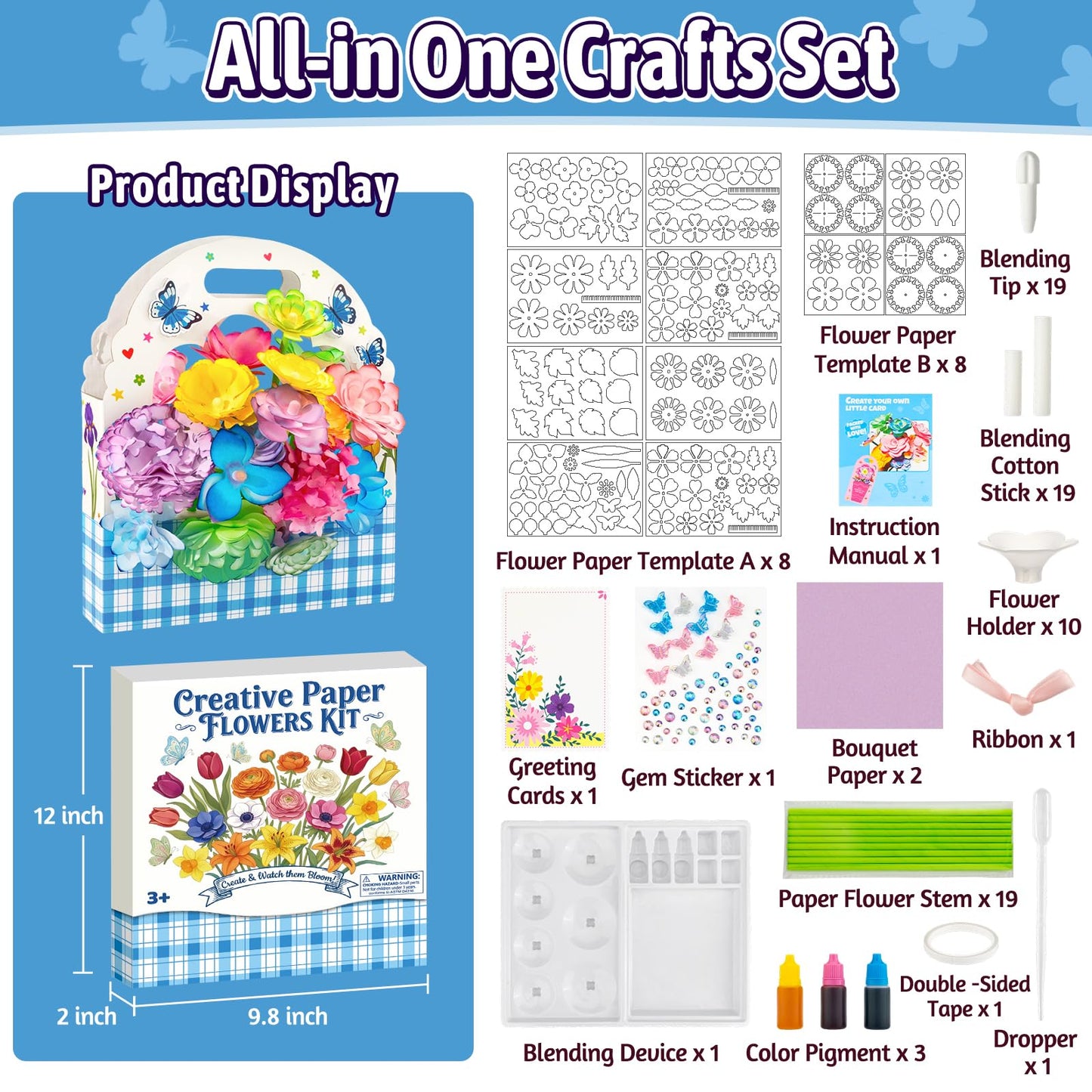 HAPMARS Paper Flowers Science Kit for Kids 4-8 8-12 – DIY Magic Color Changing Paper Flowers Kit,Creative Art STEM Educational Craft Set,Mother's Day Christmas Birthday Gifts,Bouquet Box Included