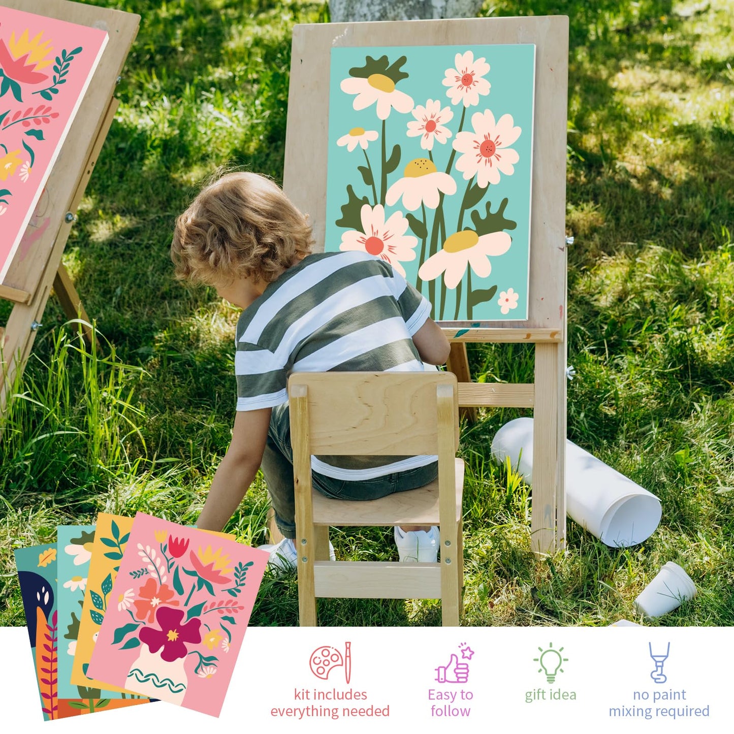 goldentime Framed Paint by Numbers for Adults and Kids Ages 8-12 - Easy to Paint by Number for Beginners, Flower Canvas Painting Kits Perfect for Gift Home Wall Decor 8 * 10inch