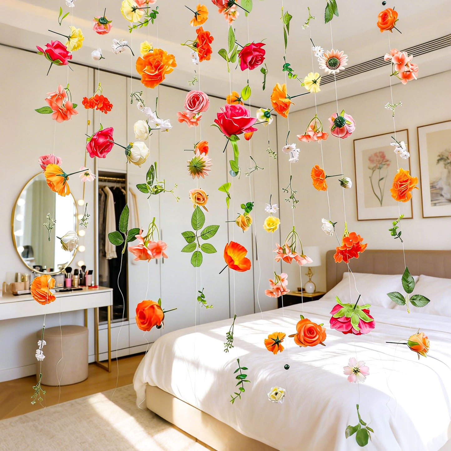 6.5 ft Flower Garlands Hanging Artificial Wildflower Wall Decor Ceiling Floating Floral Backdrop Flower Garland for Garden for Birthday Party Supplies