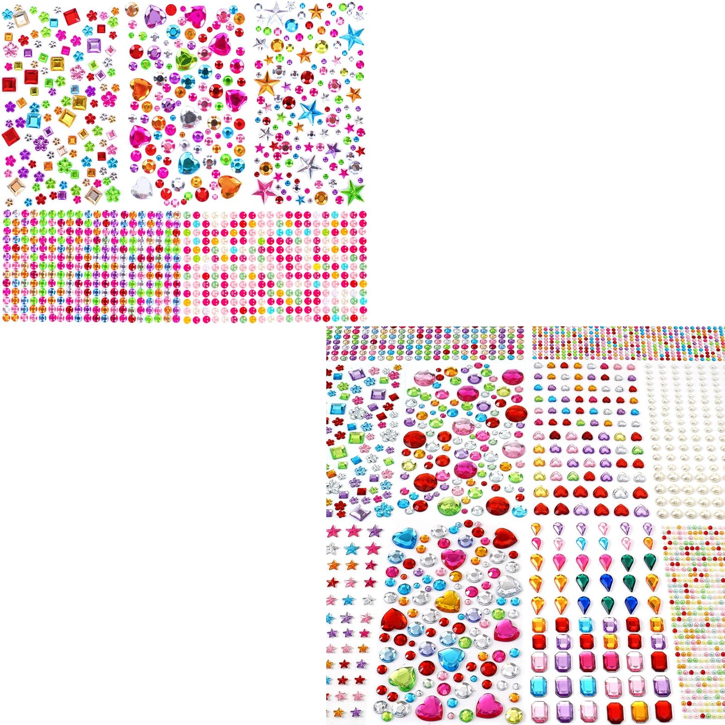 3654pcs Gem Stickers Jewels for Crafts - Self Adhesive Rhinestone Jewel Stickers, Stick on Gems Rhinestones for Crafts, Acrylic Bling Heart Stickers, Craft Supplies
