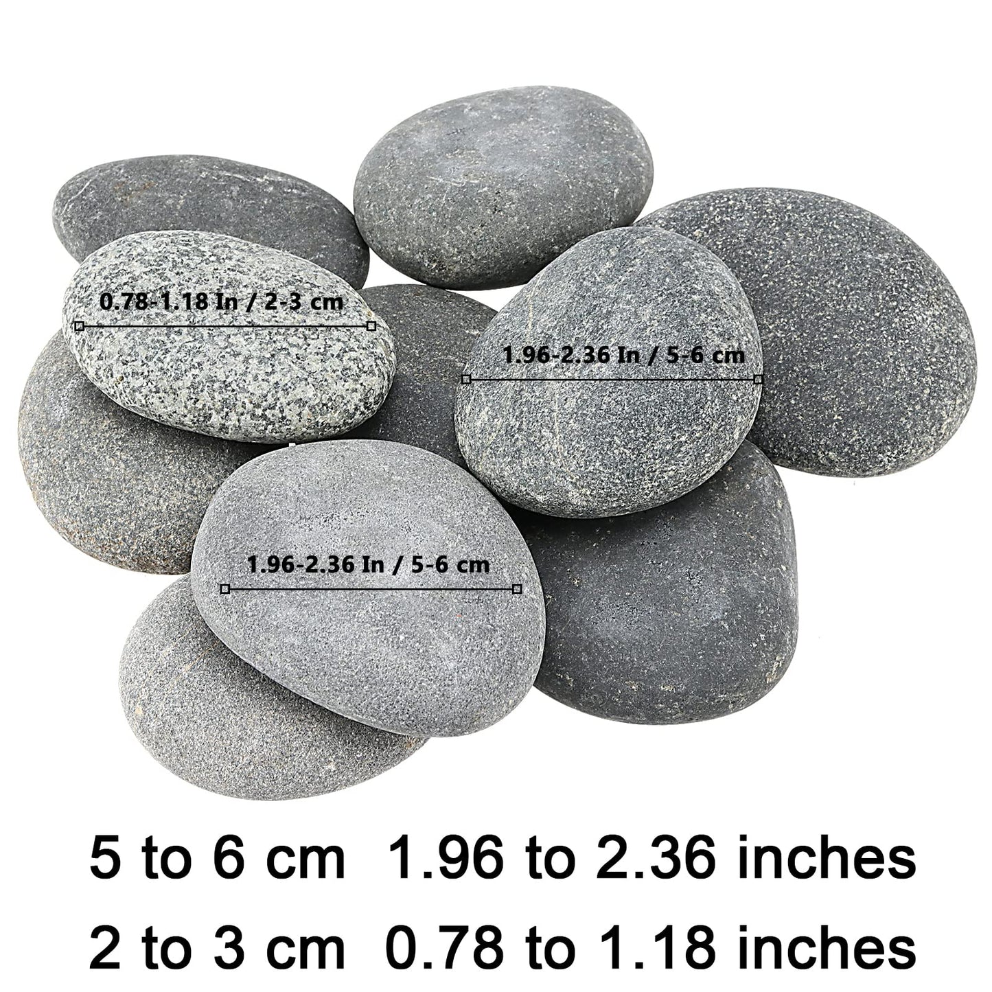 MUKLEI 60 PCS 2 Sizes River Rocks for Painting, 0.8-1.2 Inches, 2-3 Inches Flat Stones to Paint, Flat Rocks Smooth Painting Rocks Kindness Stones for DIY, Arts, Crafts, Family Time, Gray