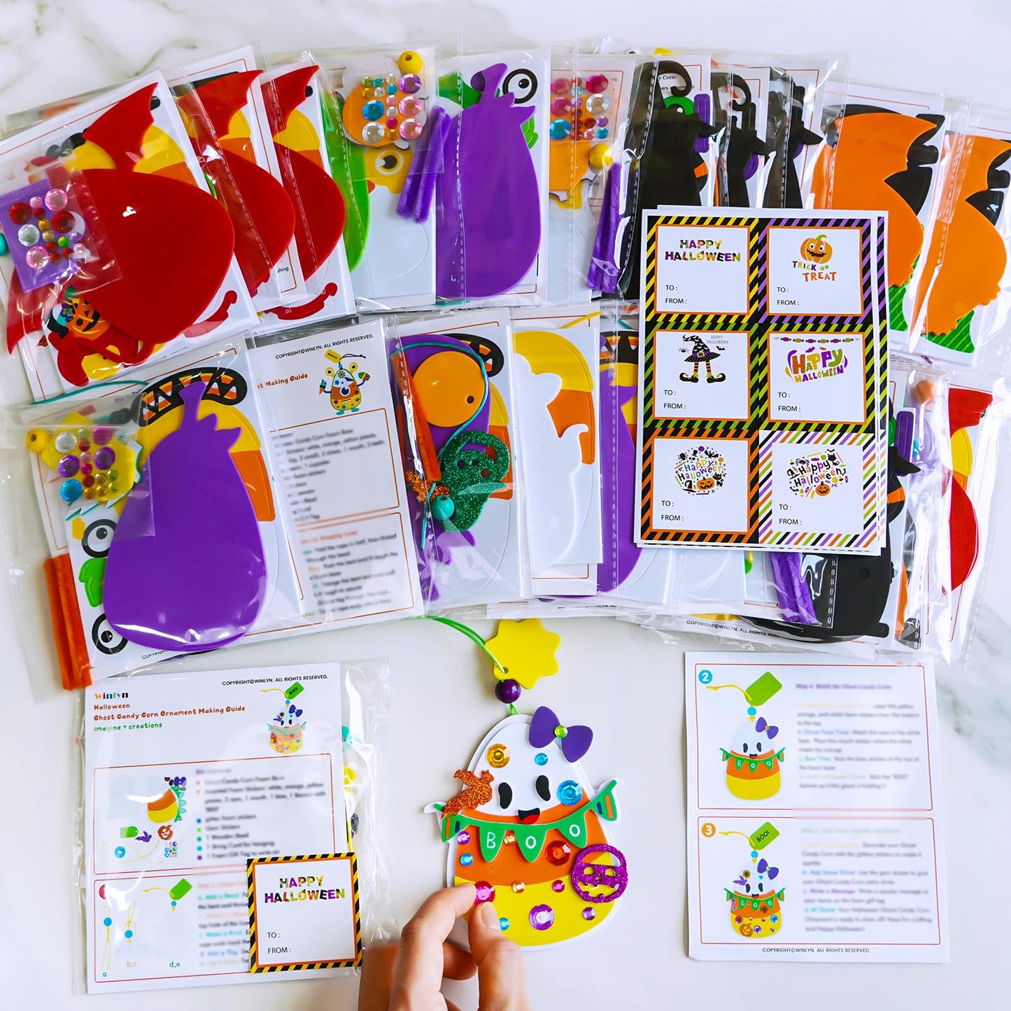 Winlyn 24 Sets Halloween Craft Kits for Kids - Ghost Monster Candy Corn Foam Individual Craft Kits - Arts and Crafts for Kids - Home Classroom Activities - Party Favors for Trick-Or-Treaters
