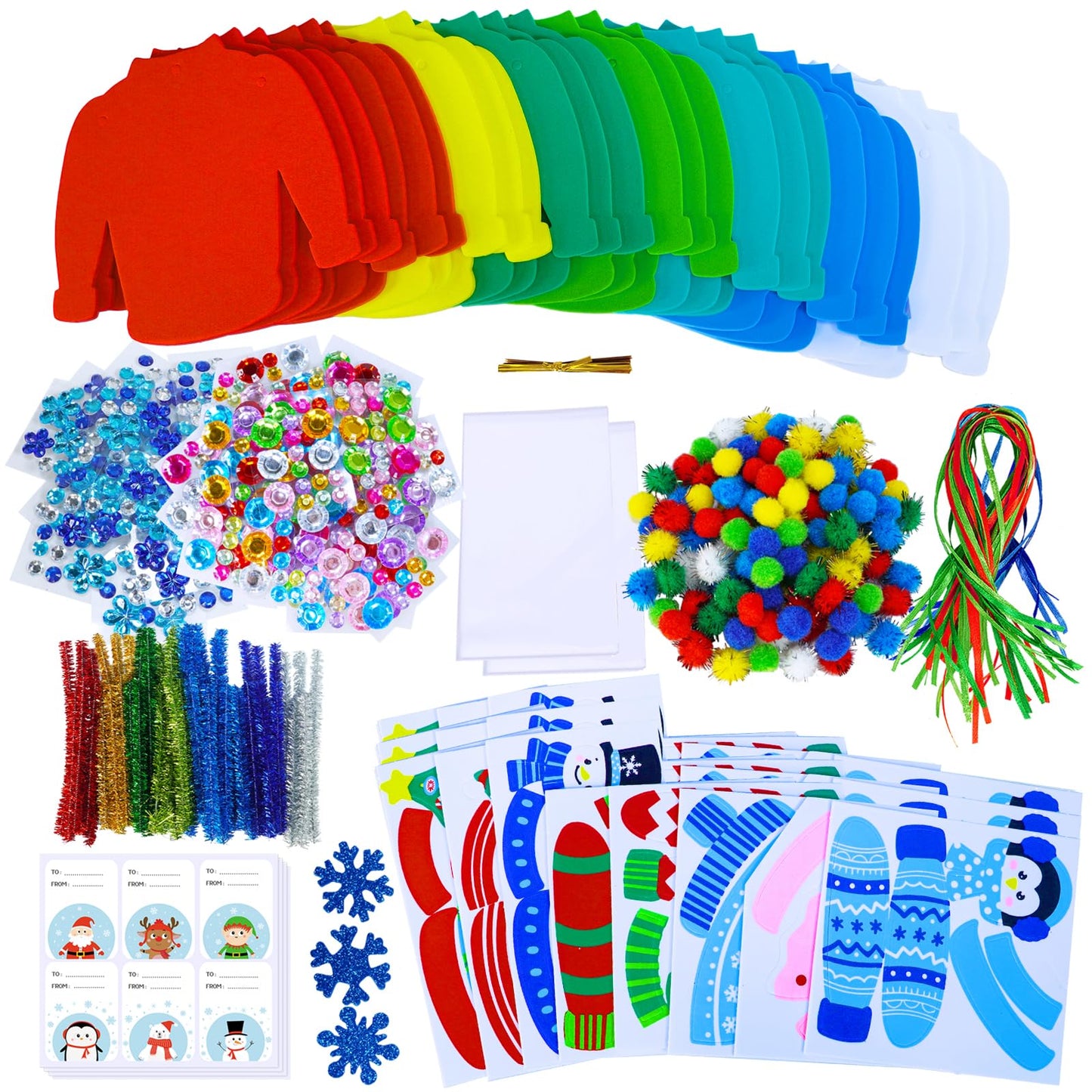 Winlyn 24 Sets Christmas Craft Kits Winter Crafts DIY Ugly Sweater Ornaments Decorations Festive Foam Stickers Christmas Arts and Crafts for Kids Holiday Home Classroom Art Activities Party Favors