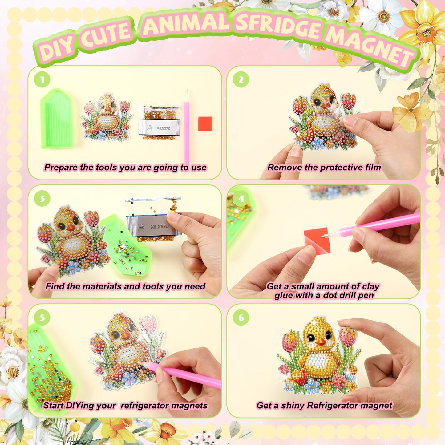 Xuhal 30 Pcs Spring Animal Diamond Painting Magnets Watercolor Flower Animal Diamond Art Magnet Kits for Adults 5D Rhinestone Elephant Tiger Refrigerator Magnetic Sticker for DIY Crafts Fridge Gifts
