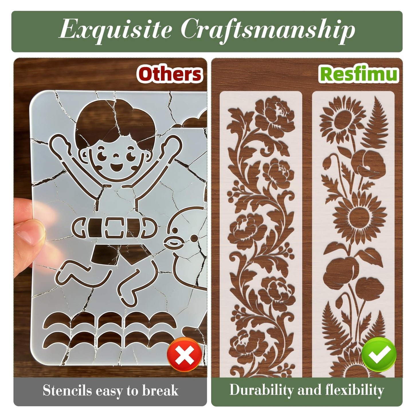 Flower Stencils for Crafts Reusable DIY Furniture Decor Art Painting Stencil 16Pcs Kit for Wood Embroidery Wall Silk Screen Journaling(11.8X2.9 Inch)