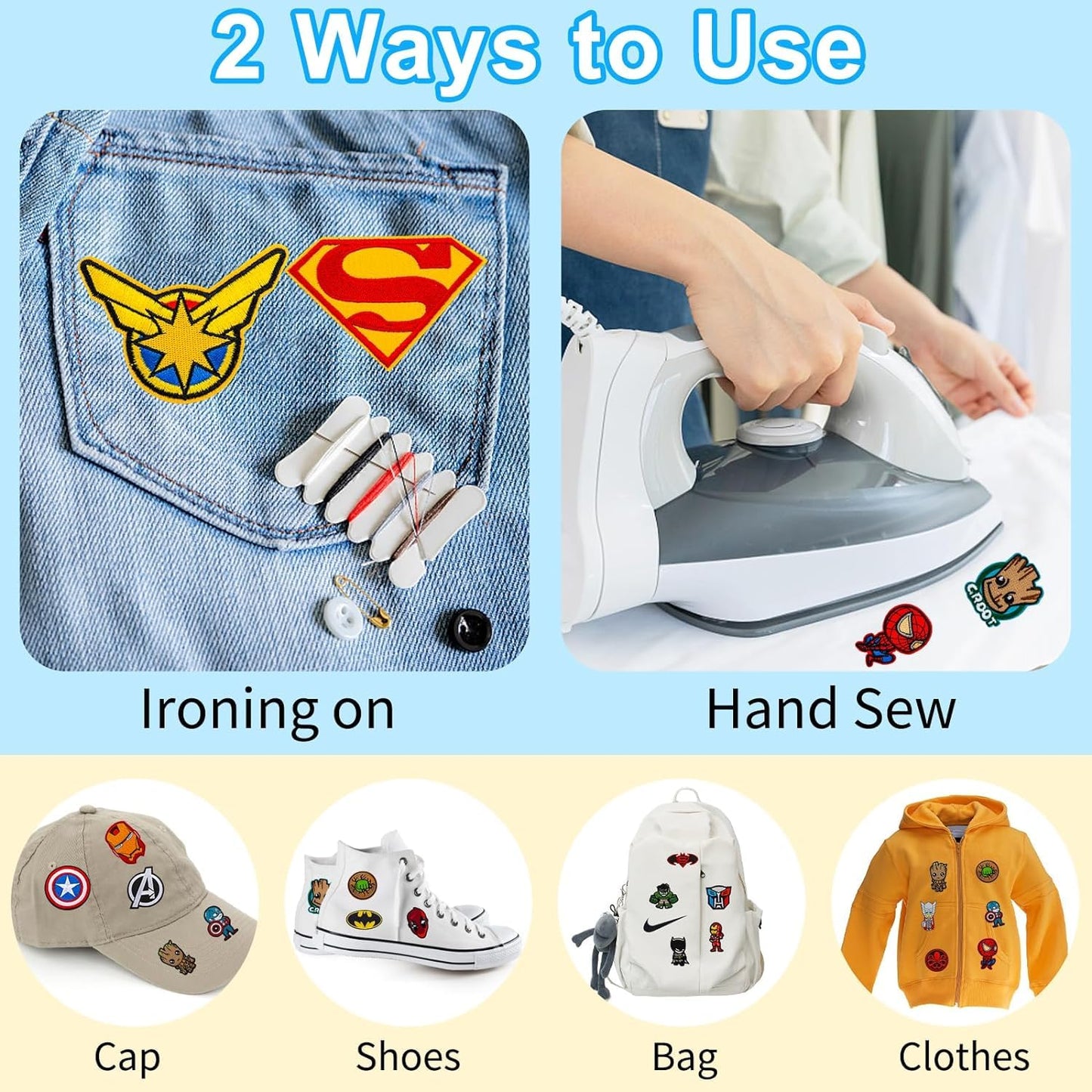 20Pcs Cute Anime Iron On Patches Embroidery Patches, Sew on Iron on Applique Embroidered Patches for Hats, Backpacks,Shirt,Shoes