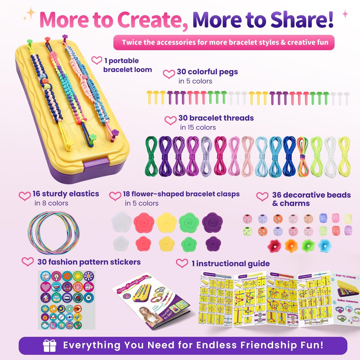 DDAI Arts and Crafts for Kids Age 8-12 Friendship Bracelet Making Kit for Girls - Best Birthday Gifts Ideas for Girl 7 9 10 11 Year Old - Popular Bracelets String Maker Toys Set