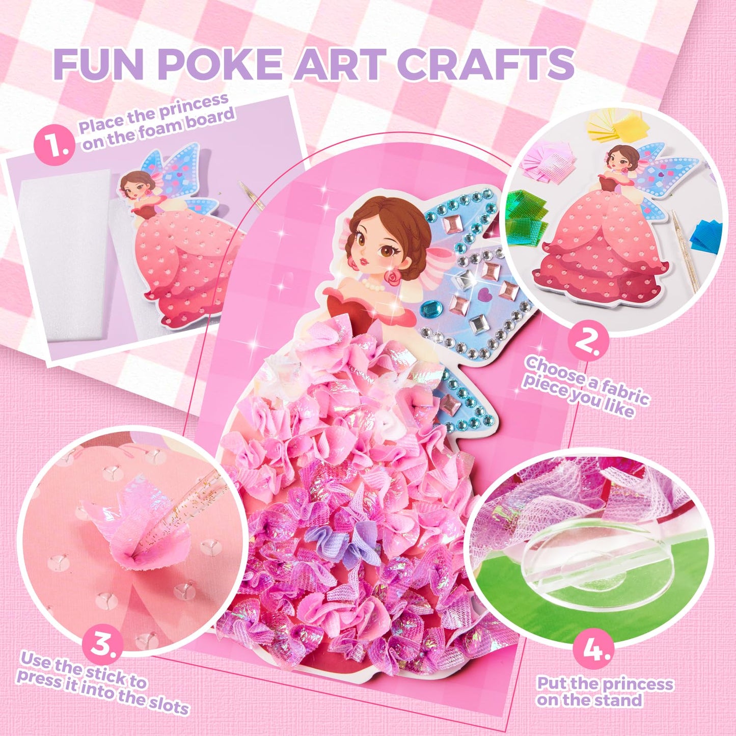 Jar Melo 3 in 1 Princess Garden Poke Crafts Kits for Girls, Diamond Art Kits for Kids, Princess Garden Dress Up Game, Mess Free DIY Crafts Educational Toys, Crafts Birthdays Gifts for Girls 4+
