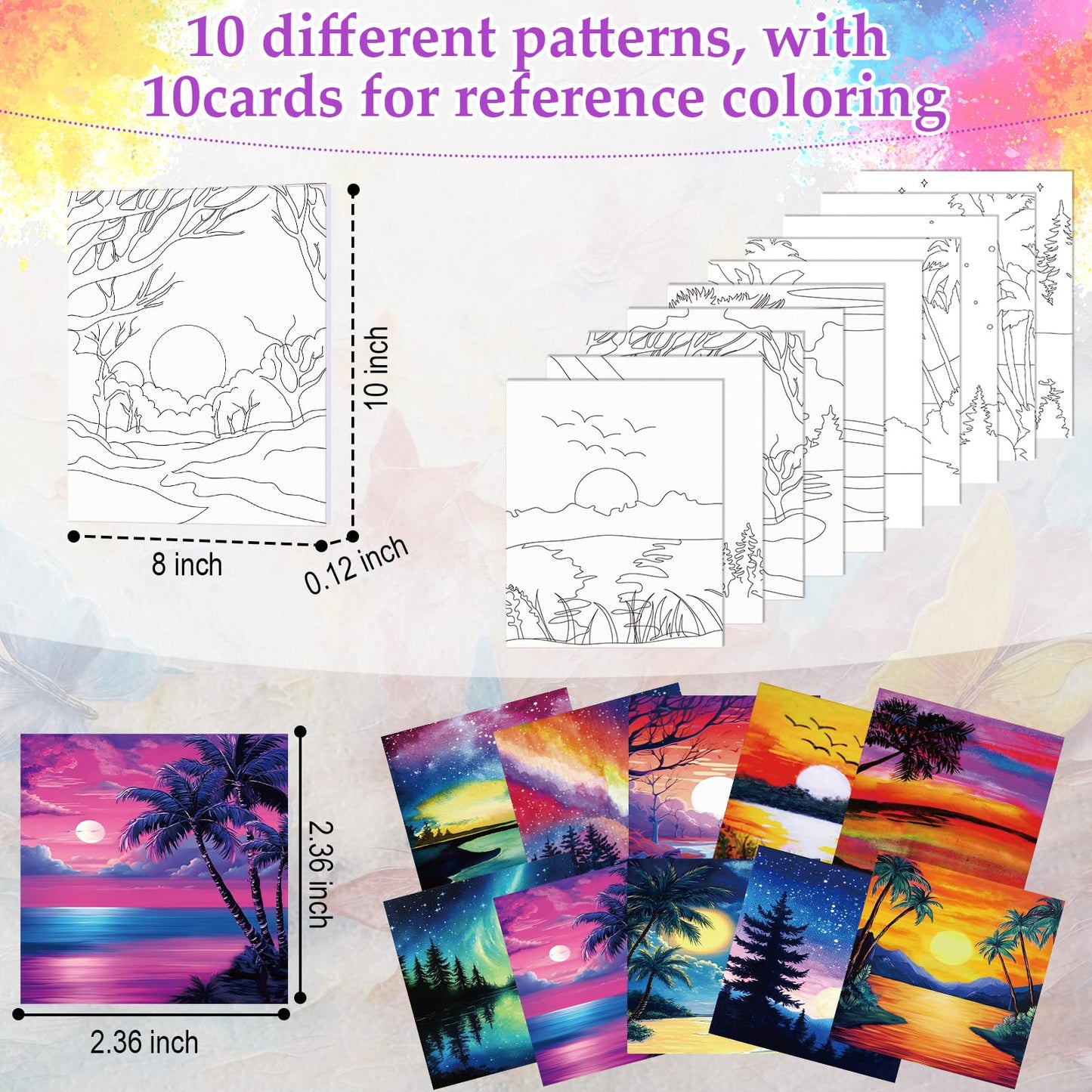 Ctosree 72 Pcs Vivid Sunset Paint and Sip Kit for Adults 8'' x 10'' Pre Drawn Canvas for Painting DIY Pre Printed Canvas for Party Favor Acrylic Painting Kit Wood Easel Brushes Date Night Bulk