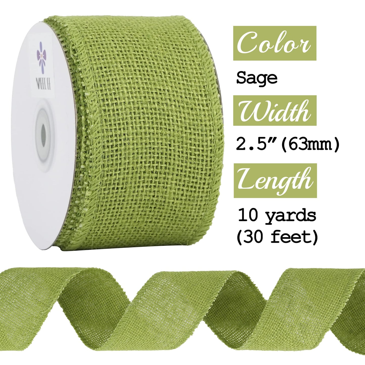 MEEDEE Sage Green Burlap Ribbon 2.5 inch Natural Jute Burlap Ribbon Sage Ribbon Burlap Roll Jute Ribbon Craft Ribbon Fabric Ribbon for Rustic Party Wedding Decorating Wreath Bows Making (10 Yards)