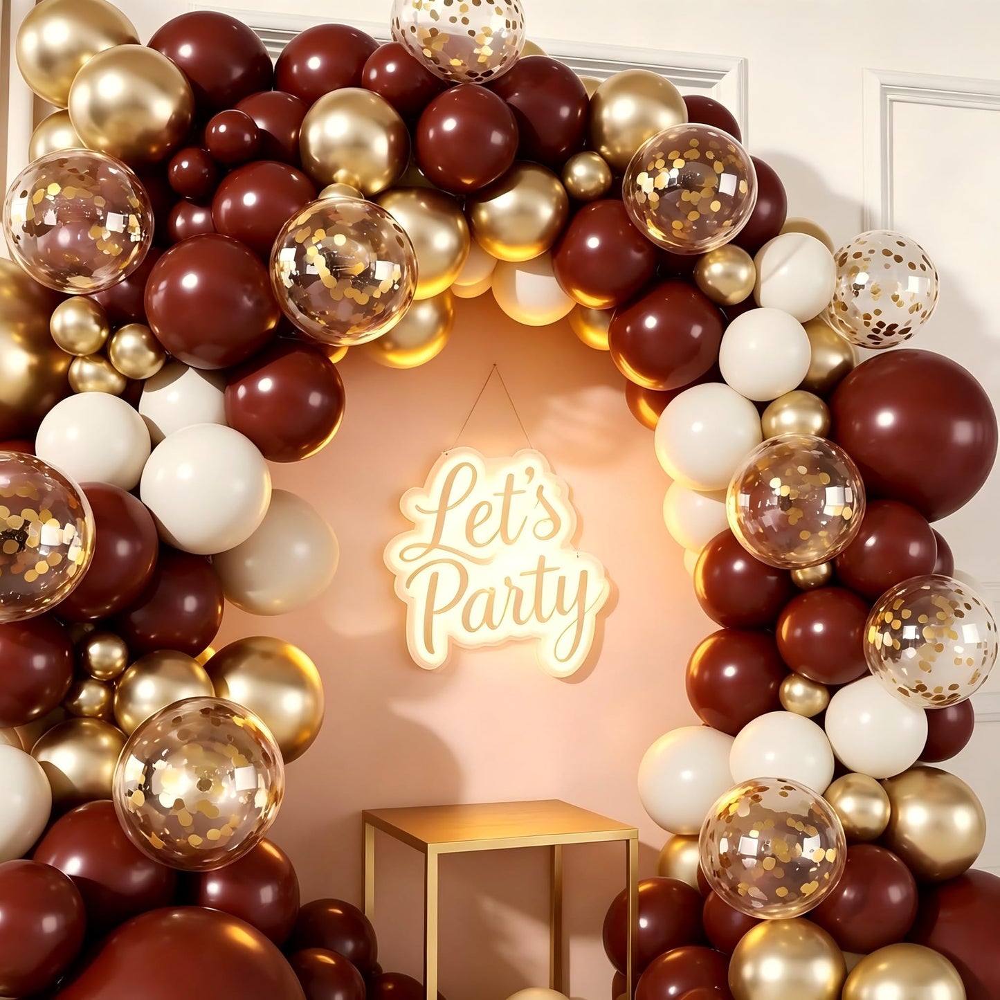 Burgundy Balloon Garland Arch Kit, 174Pcs Burgundy Maroon Gold Sand White Confetti Balloons for Christmas Birdal Shower Graduation Birthday Party Decorations