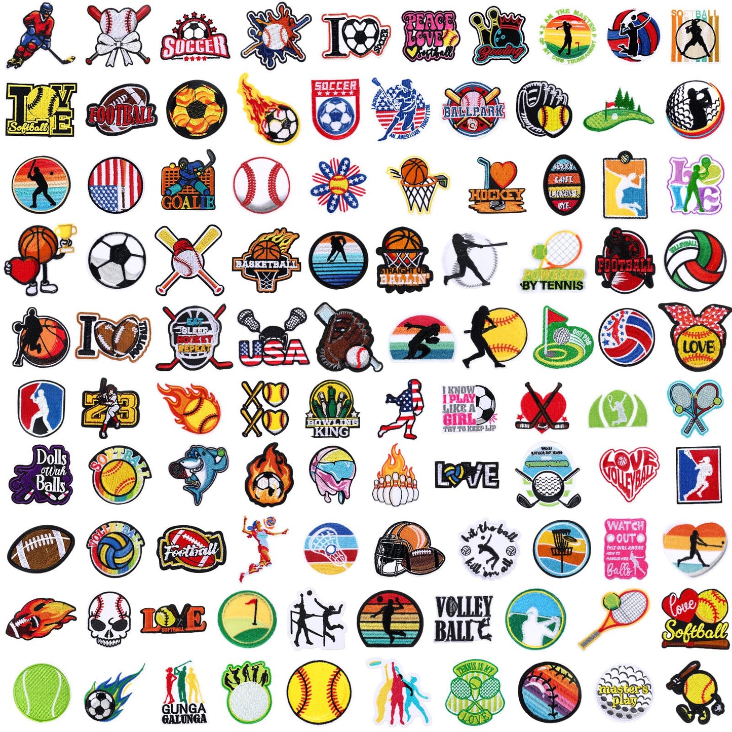 Janinka 100 Pcs Sports Iron on Patches Soccer Football Baseball Basketball Embroidery Applique Patches for Players Coaches Sports Lovers Fans Hats Clothes Jackets Jeans Dress Backpacks Bags Accessory