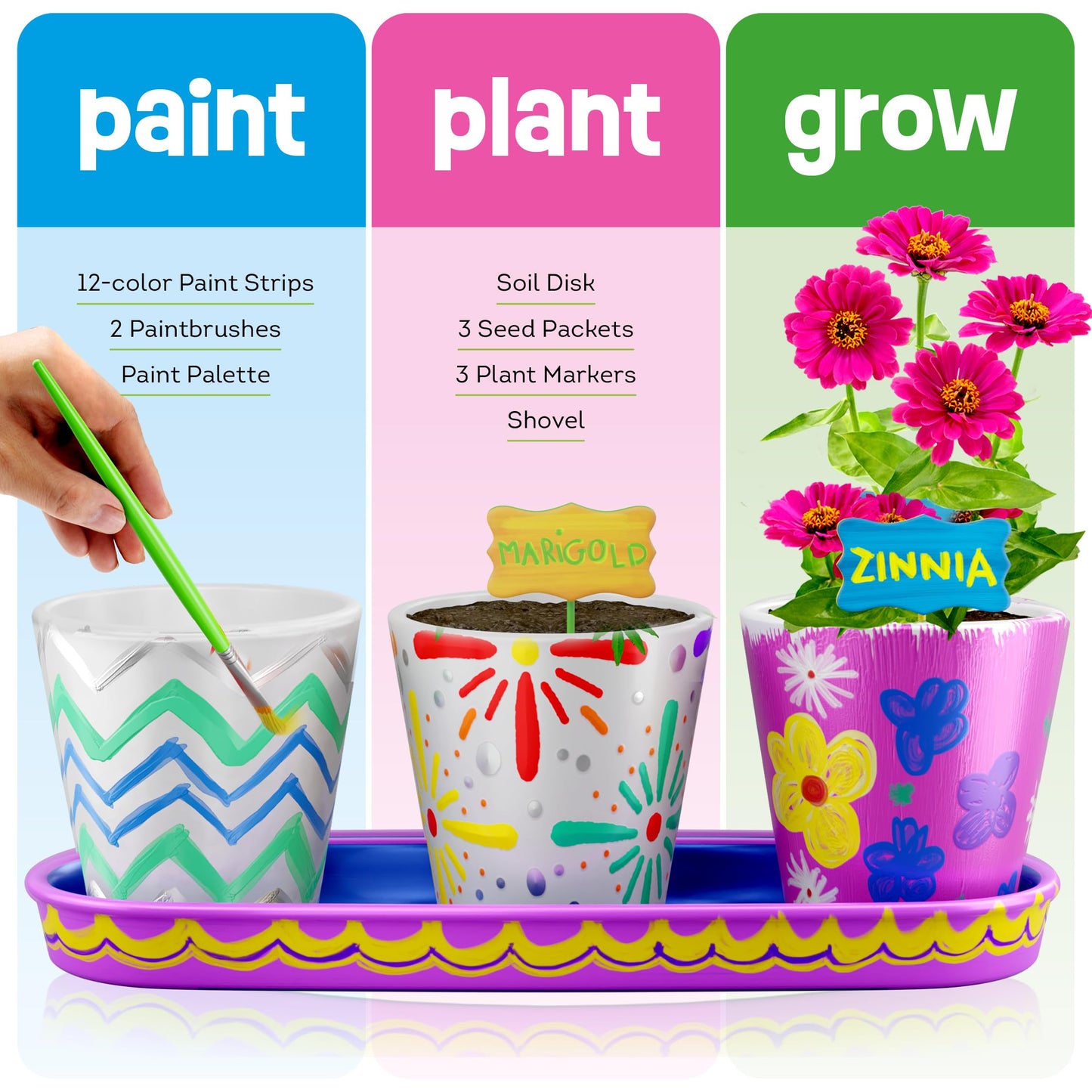 Dan&Darci Paint & Plant Flower Garden Kit for Kids — Stoneware Pots, Seeds & Paint Set — STEM Arts & Crafts Gift for Boys and Girls Ages 6–12