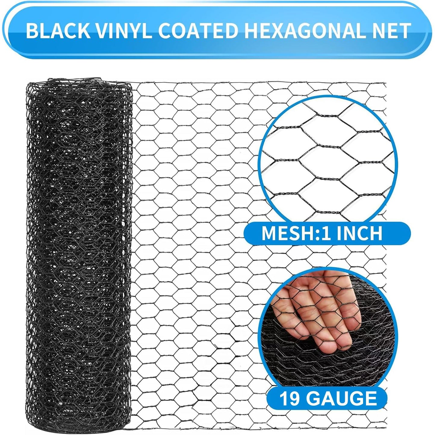 DOLEMODUO 12'' x 50' Black Chicken Wire Fencing, 1 inch Chicken Wire and 19 Gauge Poultry Netting, Garden Mesh Fence Roll for Floral Arrangements/Crafts/Farm/Livestock/Pet Protection