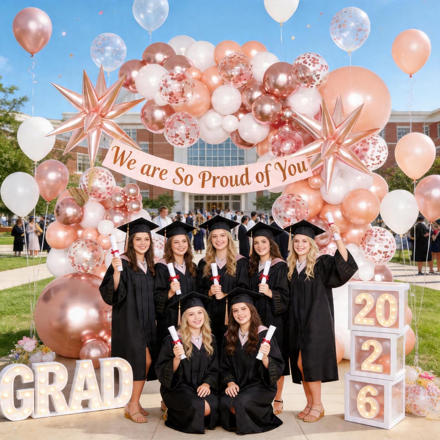 KARLURE Rose Gold Balloons Arch Kit Garland with Metallic Rose Gold Confetti Balloons for 2026 Graduation Decorations Prom Bridal Shower Birthday Baby Shower Wedding Anniversary Party Decorations