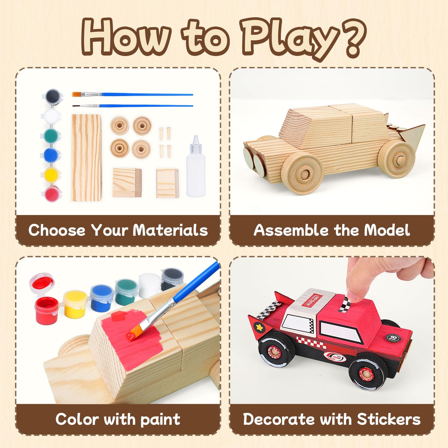 Wooden Build Paint Art Crafts Kit 3 Pack, Make Your Own Car Boat & Plane DIY Craft Toys for Kids Boys, STEM Educational Toy Set for Kids Ages 4-8, 8-12