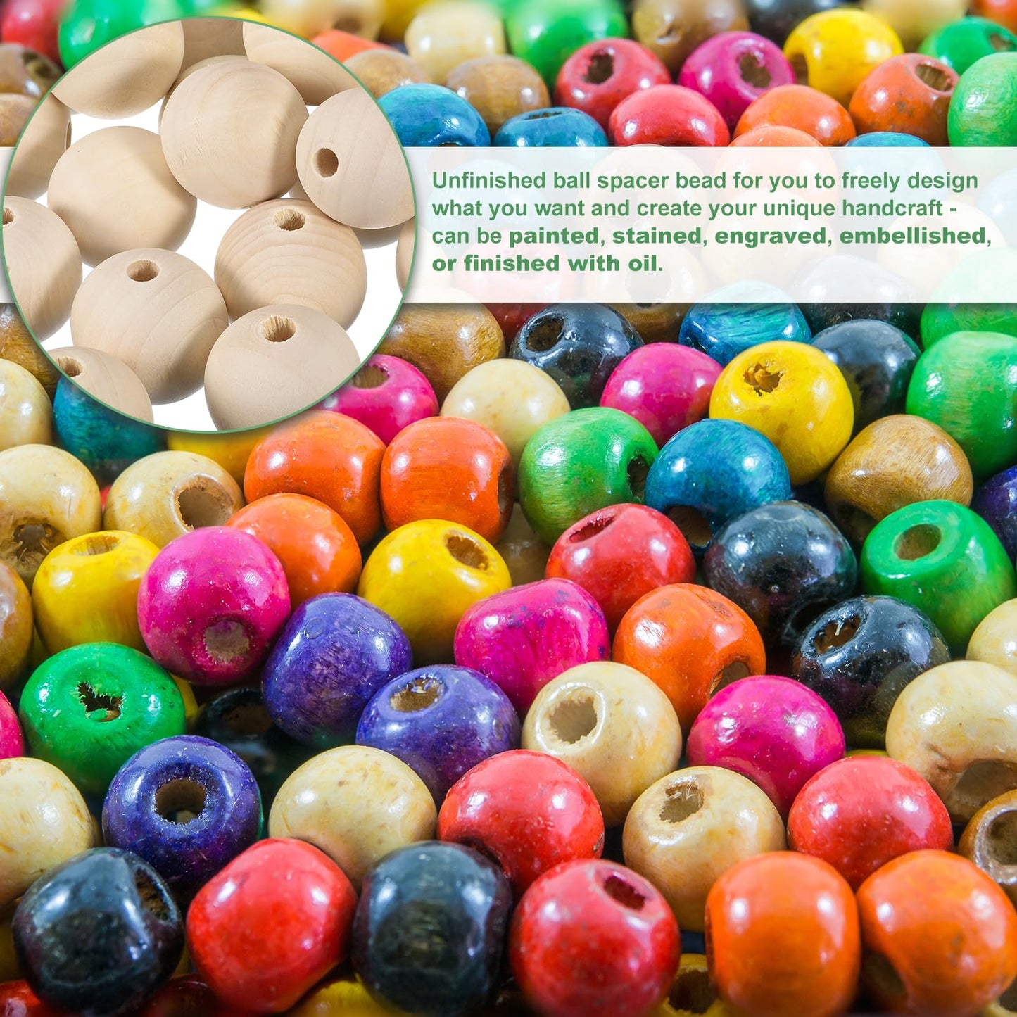 uxcell 20Pcs 50mm Natural Wood Spacer Beads, 10mm Large Hole Unfinished Round Wooden Beads for DIY Crafting, Jewelry Making Bracelets