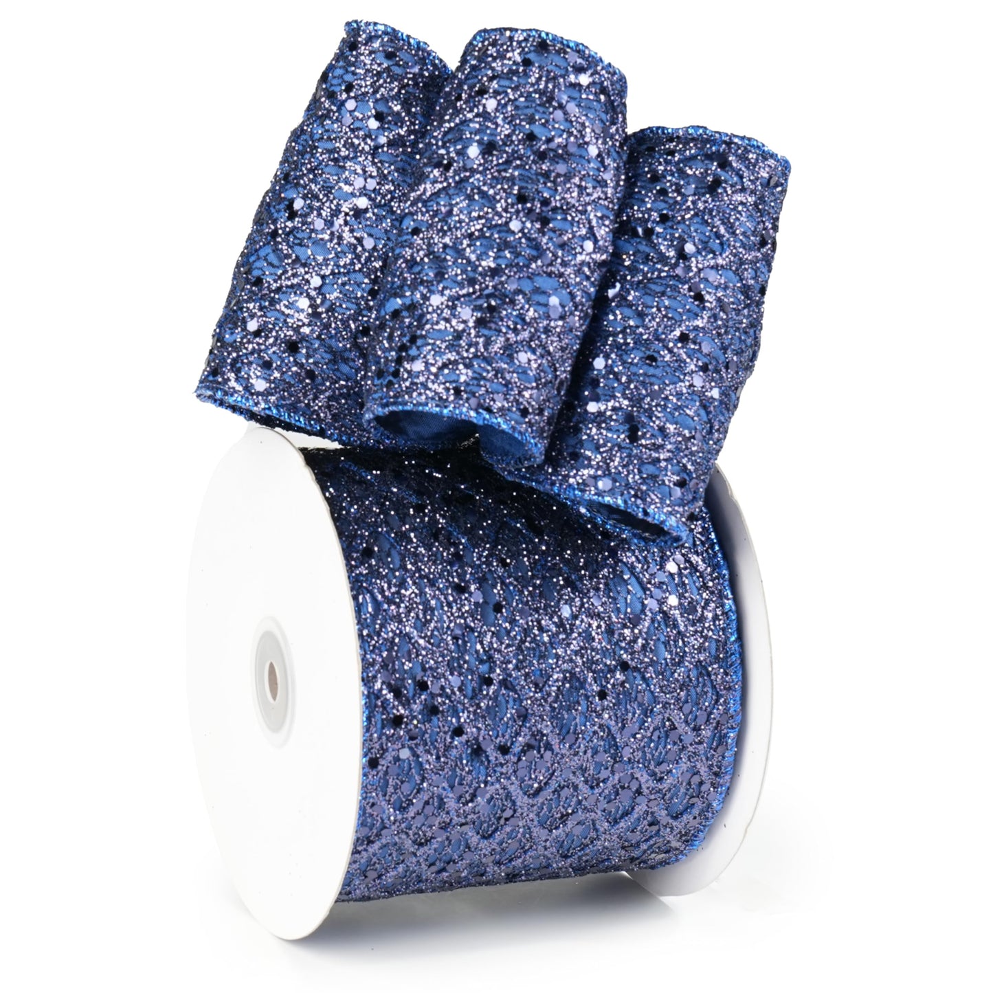LIZLOVESS Navy Blue Christmas Ribbon 4" Glitter Mesh Wired Ribbon for Christmas Tree Blue Diamond Honeycomb Ribbon for Gift Wrapping, Crafts, Wreath Supplies, Garland, Tree Topper Bows - 10 Yards