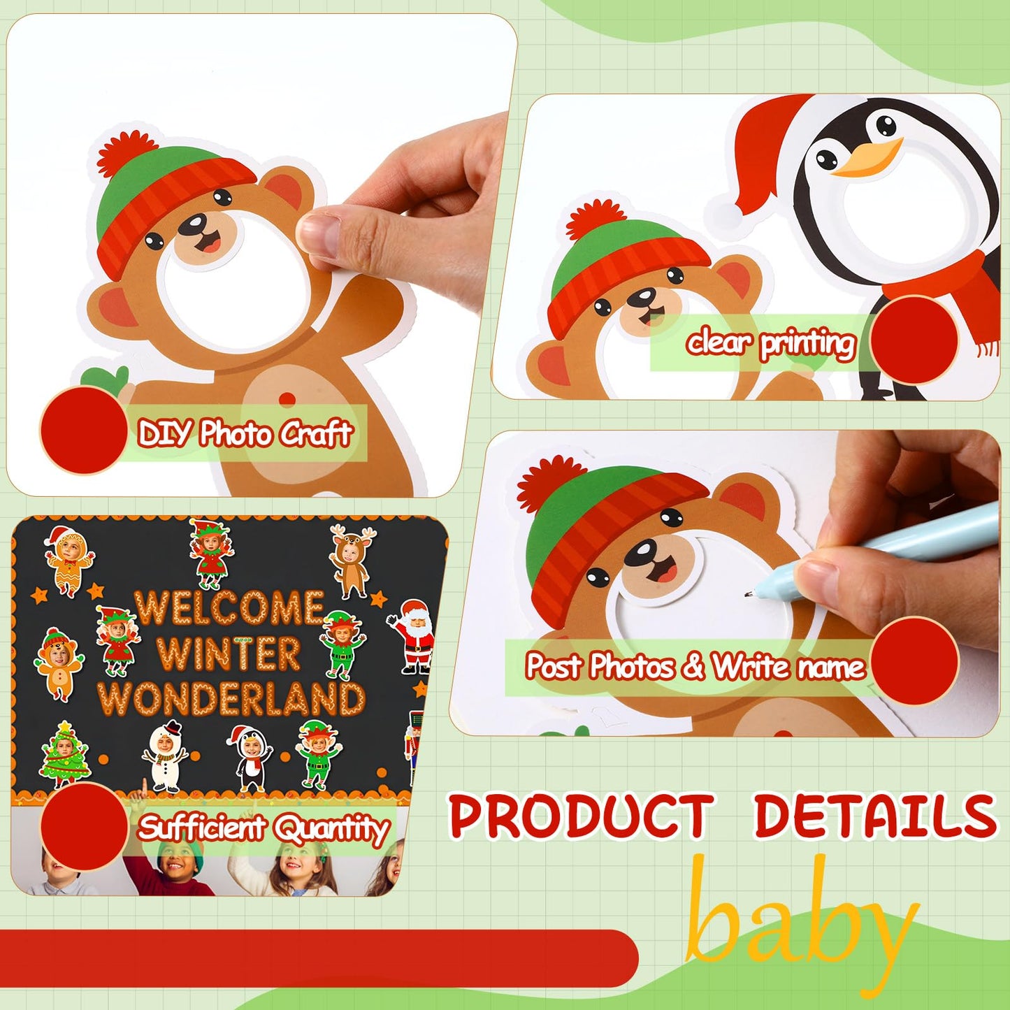 Weekgrat 48 Pcs Christmas DIY Paper Cutouts Set Gingerbread Xmas Bulletin Board Decorations Santa Snowman Christmas Cutouts Cartoon Decoration for Photo Crafts Holiday Party Classroom Home Decor