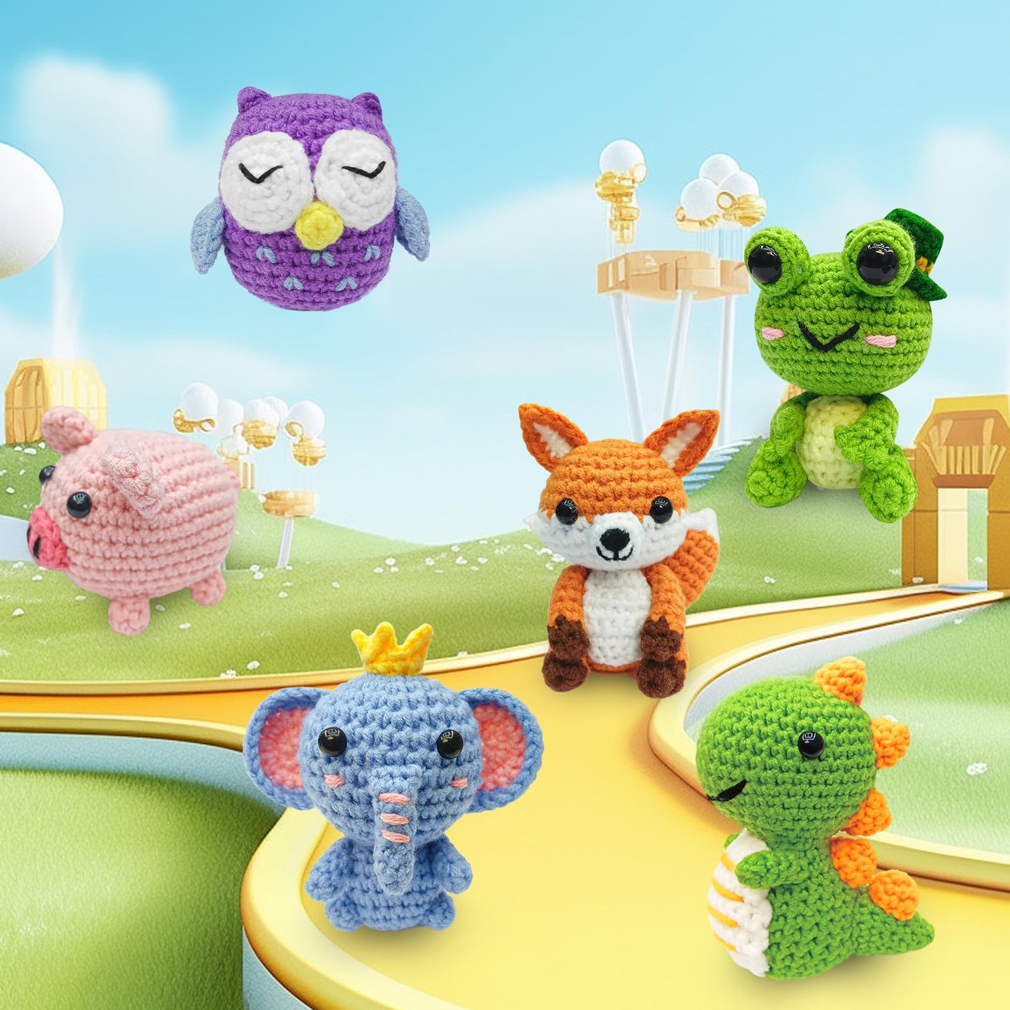 YHOYUJIA 6Pcs Crochet Kit for Beginners, 2026 DIY Craft for Adults, Great Gift for Crochet Lovers, Crocheting Animal Kits with Step by Step Videos,Yarn,Crochet Hook,Birthday Holiday Gift