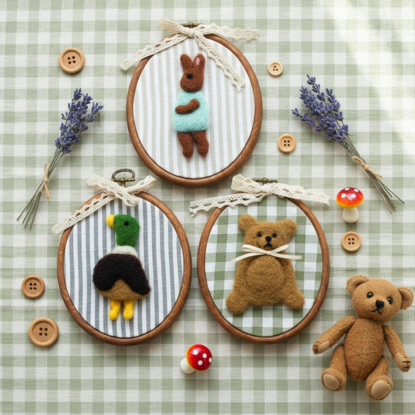 Soulchen 3 Pcs 5 x 6 Inch Felted Nursery Wall Decor with Bear Rabbit Mallard Cute Animal Wall Art Decorative Artwork for Nursery Bathroom Living Room Baby Room Bedroom Farmhouse Decoration