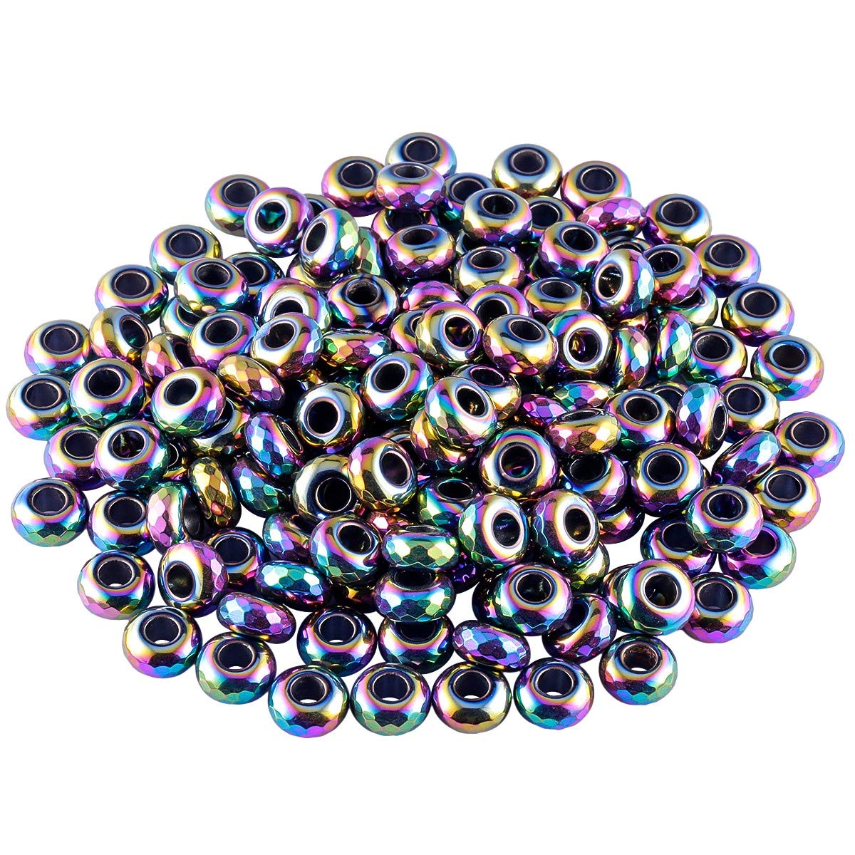 Nupuyai Large Hole Stone Faceted Loose Beads for Jewelry Making, Polished Titanium Coated European Beads fit Charms Bracelet Pack of 30