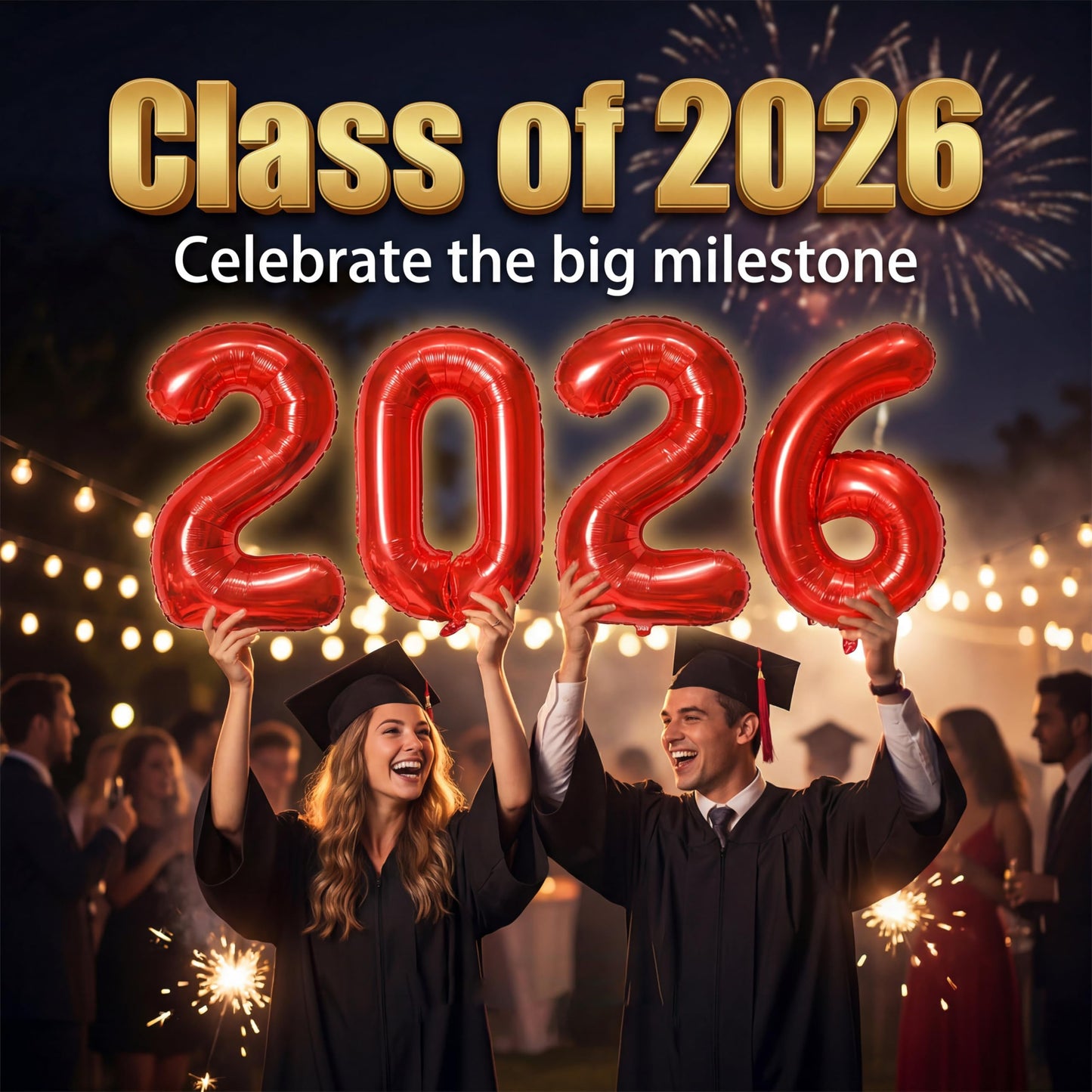 Graduation Party Decorations 2026–Black Red Grad Banner, Class of Backdrop, Balloons, Fringe Curtains and Foil Balloon, Streamers Kit–Complete Graduation for High School & College Celebrations (Red)