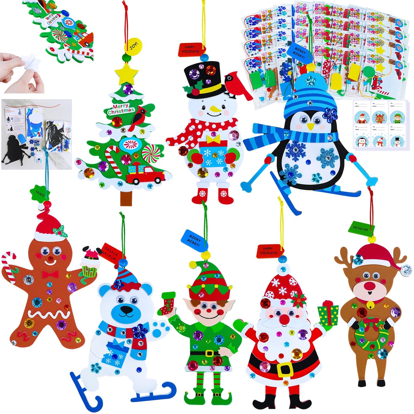 Winlyn 24 Sets Holiday Decorations DIY Christmas Tree Ornaments Winter Crafts Kits Foam Reindeer Penguin Snowman Foam Stickers for Kids Holiday Seasonal Gift Home Classroom Activities Party Favors