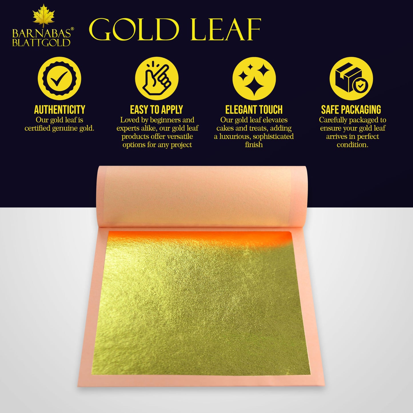 Barnabas Blattgold Gold Leaf - 24K Real Gold [10 Sheets, 3.1 inches] - Loose Sheets for Painting, Arts and Crafts