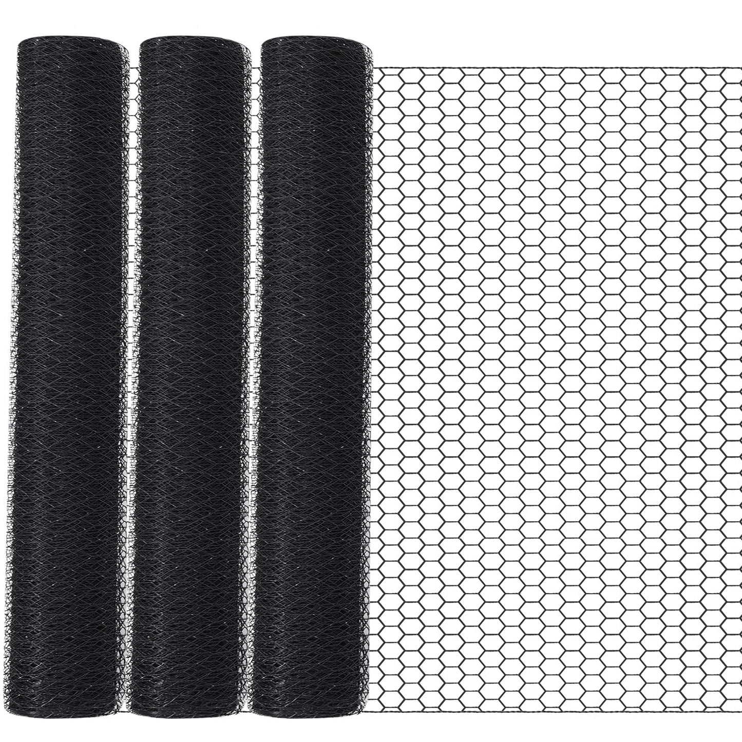 GlikCeil 36 in x 300 ft Chicken Wire Mesh Fencing for Floral Garden, 23 Gauge Black Galvanized Steel Wire, 1 Inch Hexagonal Hardware Cloth Netting for Farm Crafts Poultry Coop Barrier Rabbit Cage