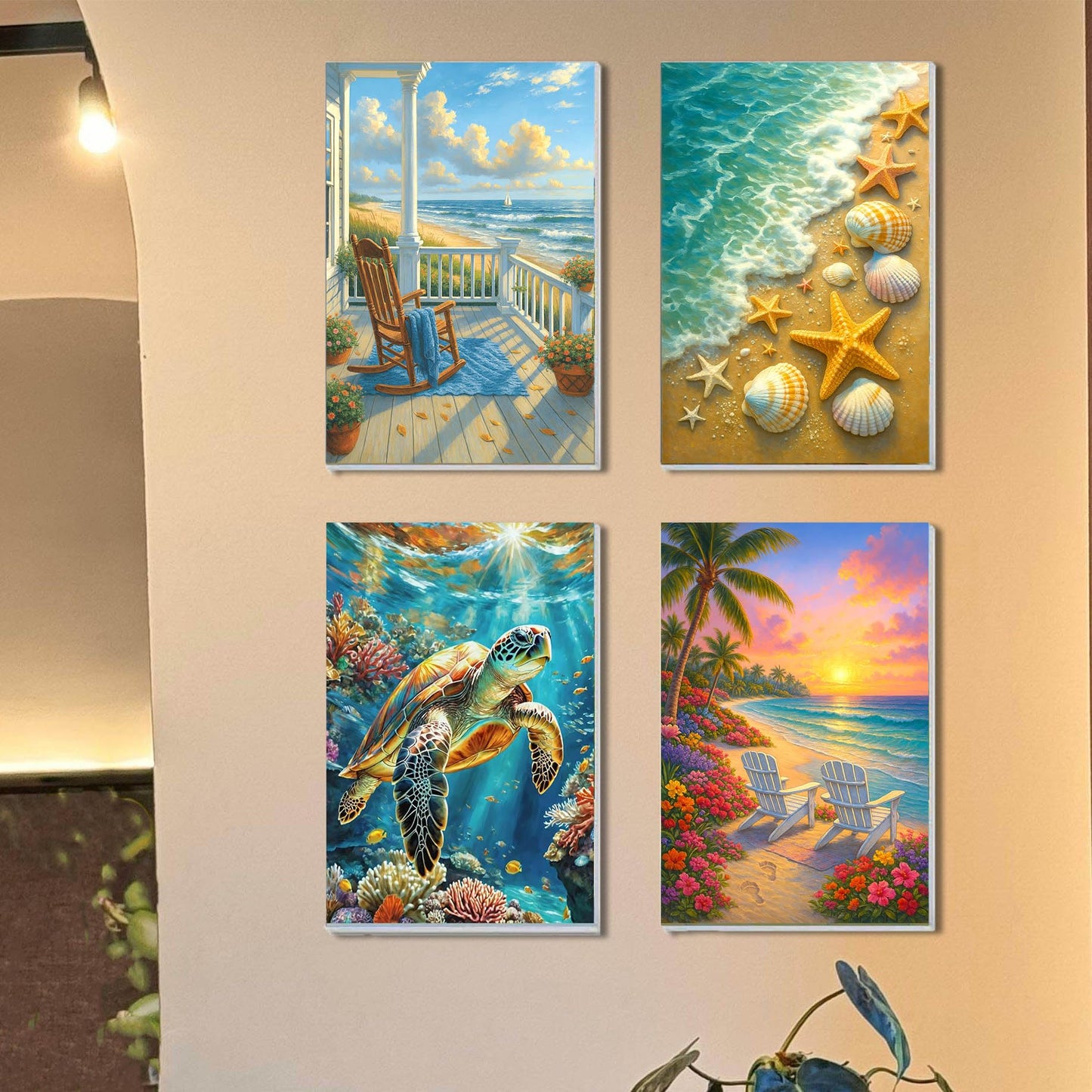 RRMRRM 4 Pack Paint by Numbers kit for Adults Beginner - Beach Adult Paint by Numbers on Canvas, DIY Sea Turtle Oil Painting Kits for Home Wall Decor Gifts 12x16 Inch