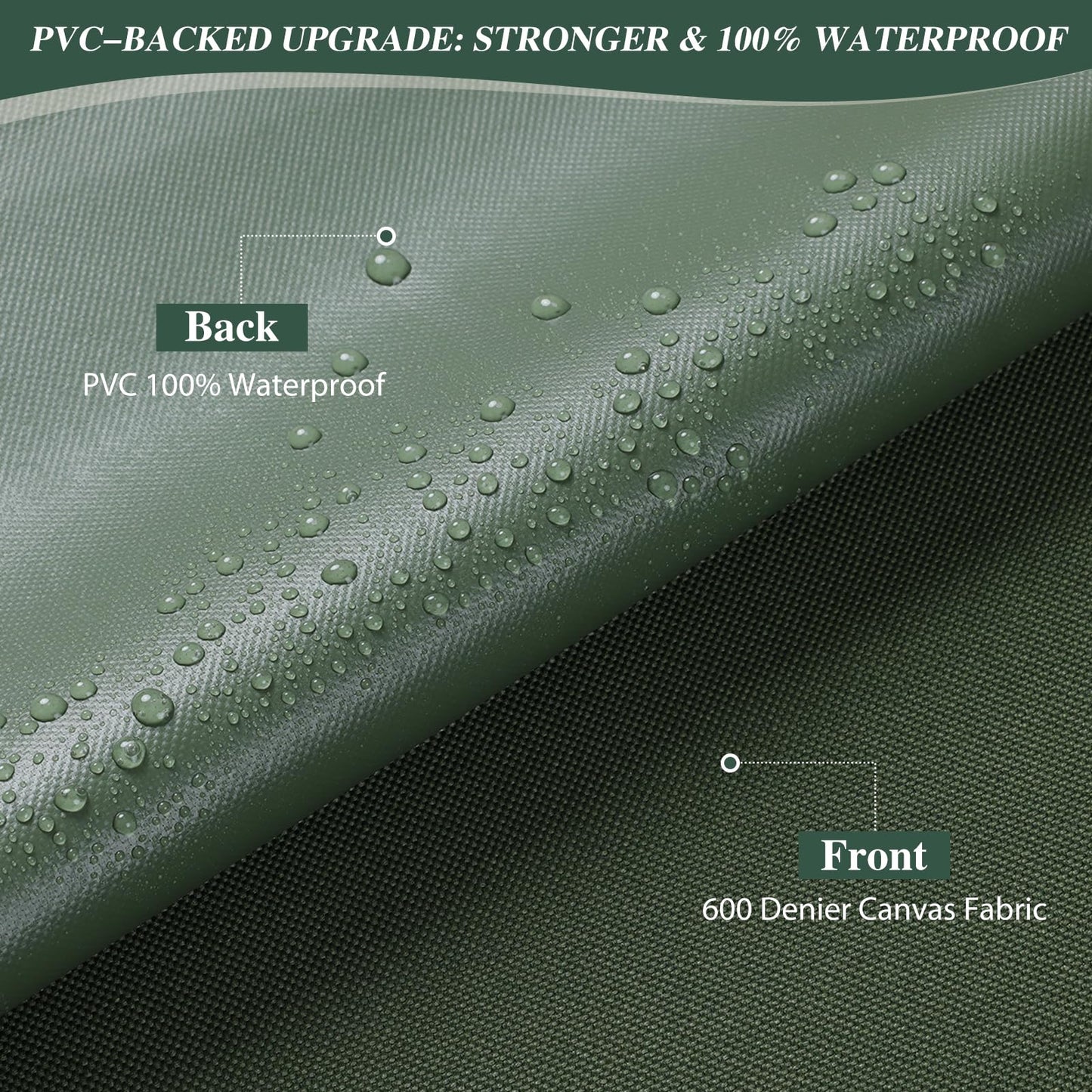 ANMINY 100% Waterproof Outdoor Fabric by The Yard, 58" W 600D Marine Canvas Fabric with PVC Backing, Ripstop Upholstery Material for Furniture Boat Covers Tent Awning, 1 Yard Army Green