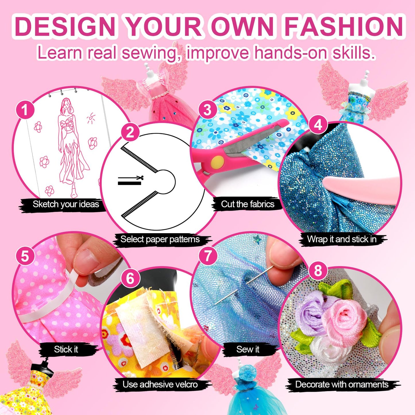 Axirata 1500+PCS Fashion Designer Kit for Girls with Fashion Sketchbook & 5 Mannequins, Creativity DIY Arts & Crafts Kit for Kids Sewing Kit for Teen Girls Birthday Gift Age 6 7 8 9 10 11 12+