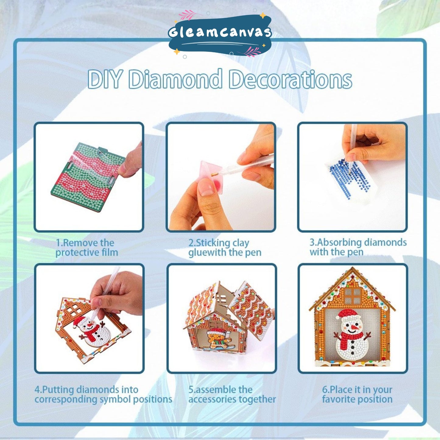 Party Ready LED Light-Up Diamond Painting Christmas Houses – DIY Rhinestone Mosaic Wooden Ornament Set, Holiday Tabletop Decor, Kids Craft Kit (Four Ornament Set)