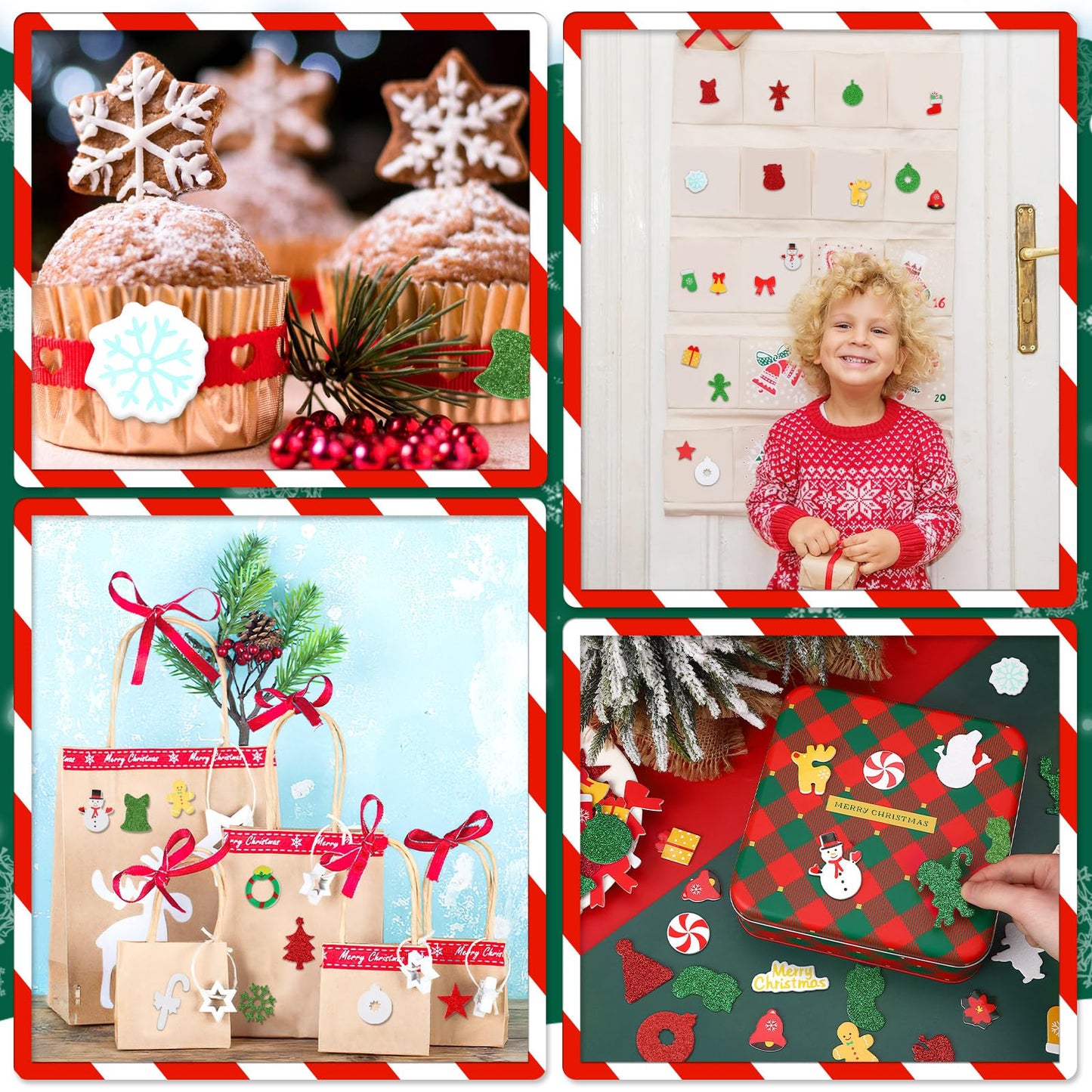 SEPGLITTER Christmas Foam Stickers, 600Pcs Christmas Glitter Santa Claus Snowman Elk Snowflake Self-Adhesive Foam Stickers for Kids Winter Christmas Party Favors DIY Crafts Decorations
