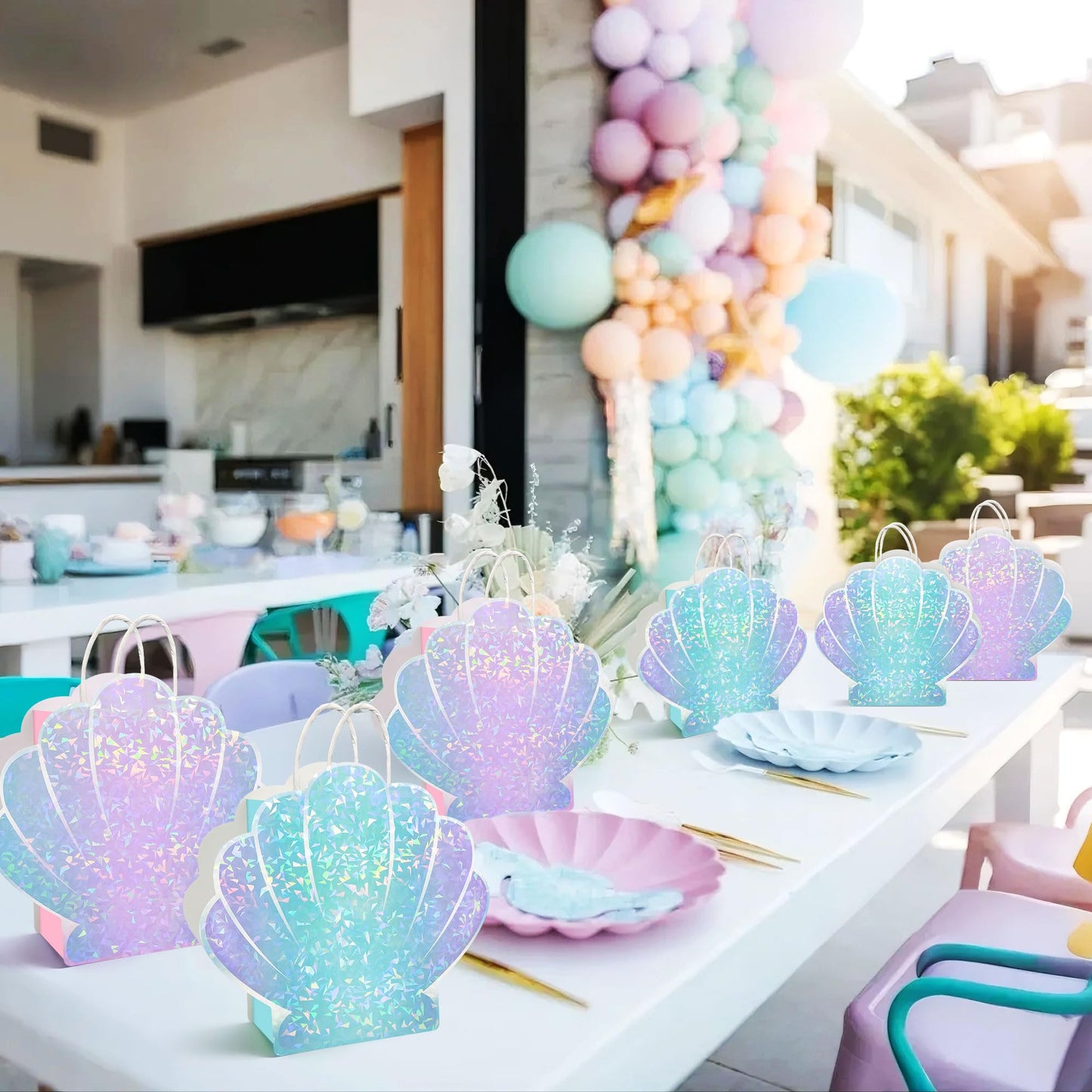 ALOVYY Mermaid Party Favor Bag Seashell Gift Bags for Shell Mermaid Birthday Decorations and Under the Sea Theme Party Ocean Beach Goodie Treat Supplies