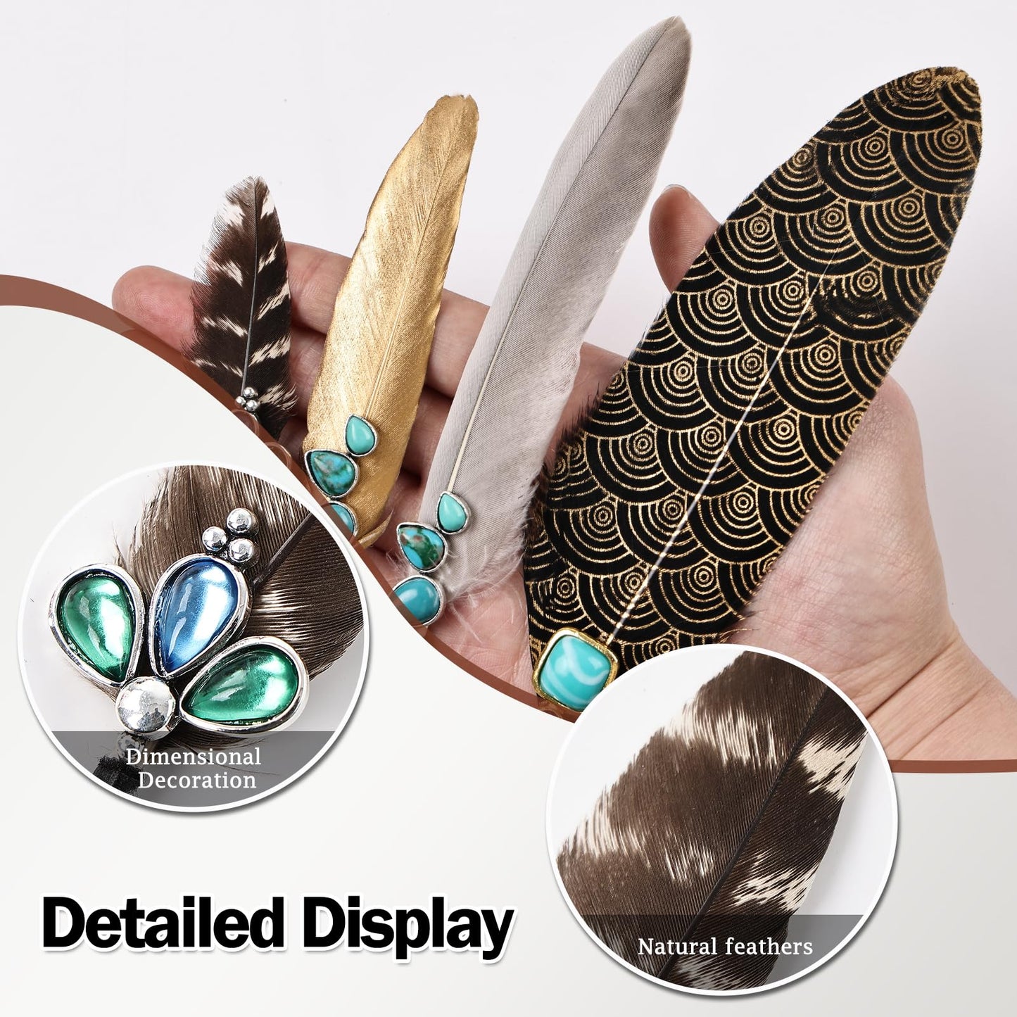 Hat Feathers for Cowboy Real Feathers with 3D Decoration for Women Men DIY Fedora and Western Hats, Christmas Party, Oktoberfest, Trilby Hats (4PCS)