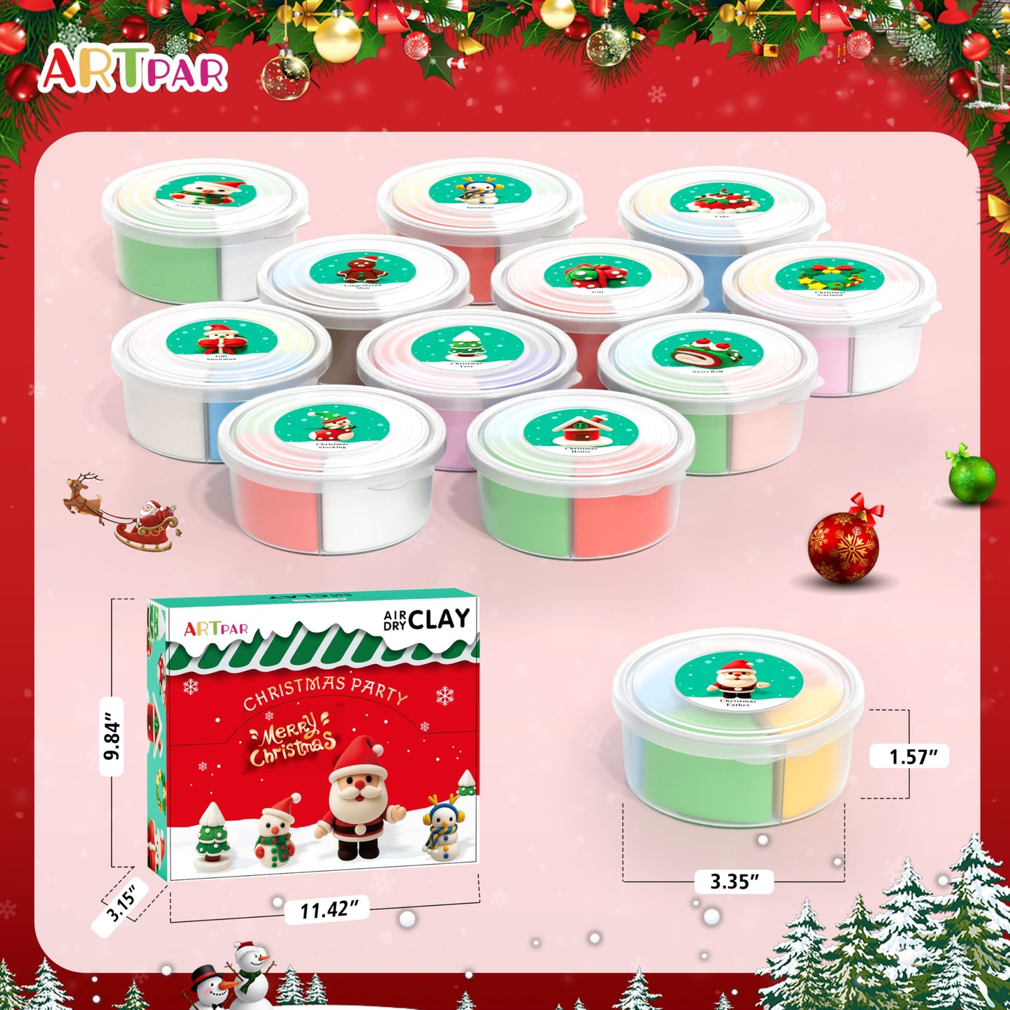 ARTPAR Air Dry Clay Kit for Kids,Christmas Crafts Supplies,12 Boxes Modeling Magic Clay Kit with Sculpting Tools Tutorials,Xmas Snowman Holiday Party Decor Gifts for Boys & Girls Age 3-12 Years