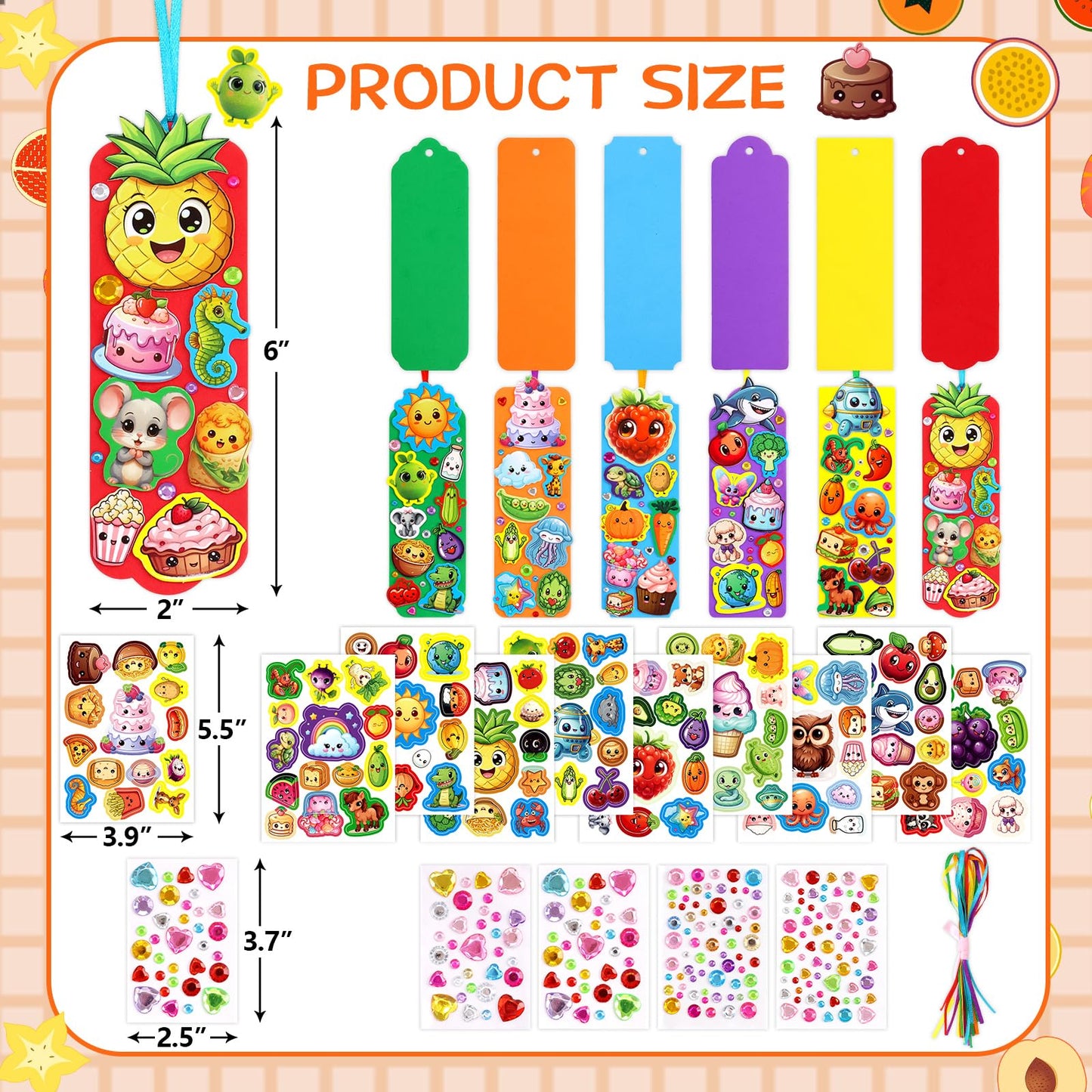 Treasure Cove Bookmark Craft Kits Kids DIY Bookmark Kit Foam Bookmarks Crafts Art Sets Fruits Sweet Treats Sun Ornaments Stickers for Kids Classroom Activities Rewards Party Favor 24 Pcs