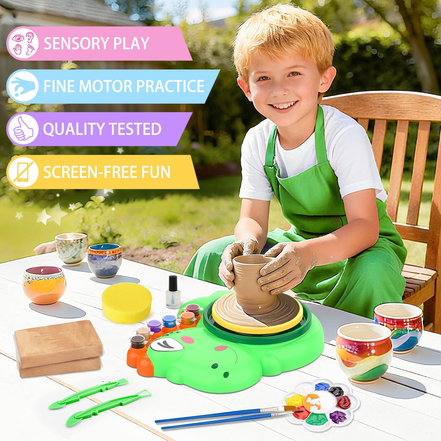 Pottery Wheel for Kids, Complete Pottery Painting Craft Kit, Arts and Crafts for Kids Ages 8-12, Art Supplies for Kids Toys Boys Birthday Christmas Gift for 6 7 8 9 10 11 12 13 Year Old, Green