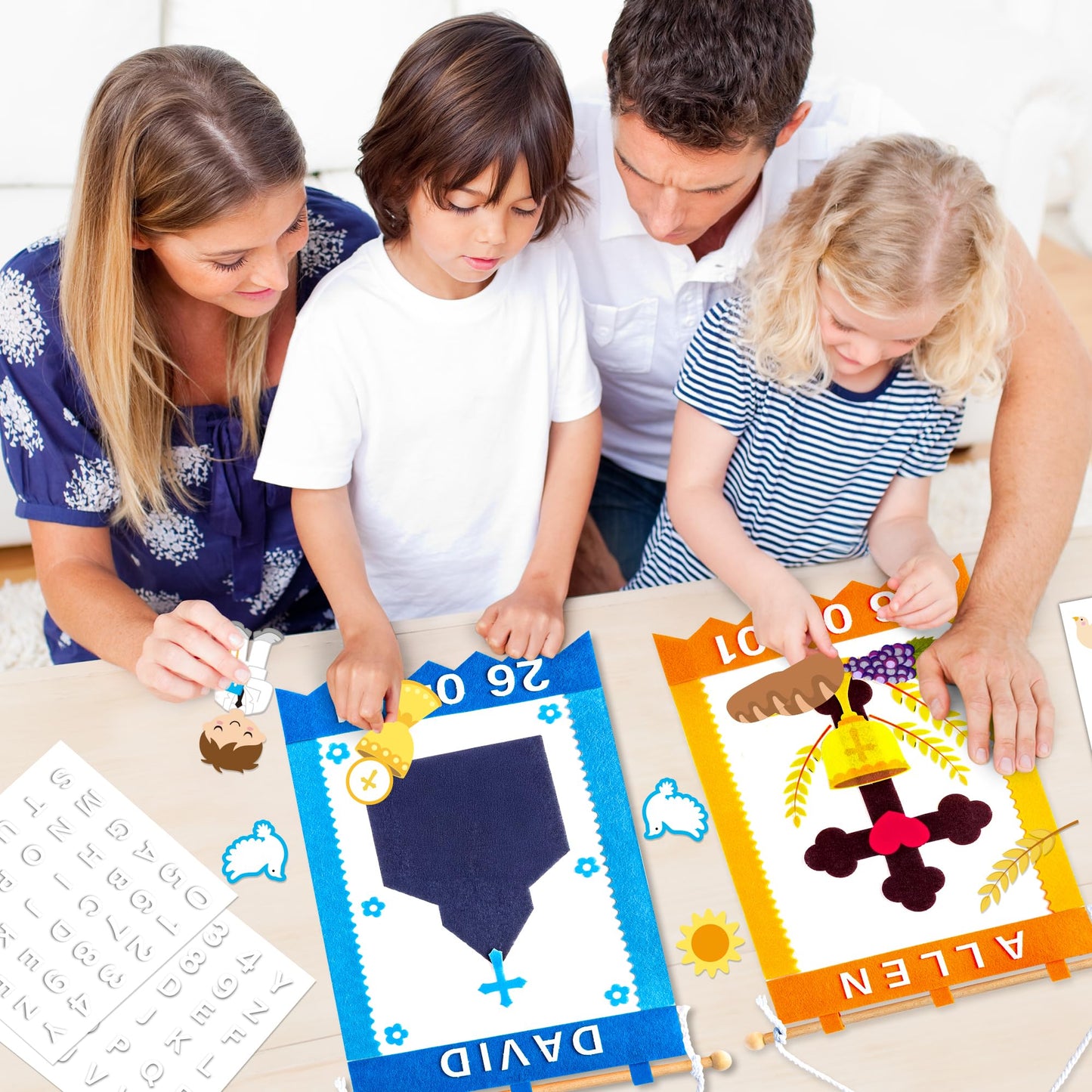 WATINC First Communion Banner Kit - 2 Pack DIY 1st Holy Communion Felt Banner Craft Decoration for Boys, Make Your Own Blue Baptism Christian Cross Hanging Decor for Sunday School (Baptism Ceremony)