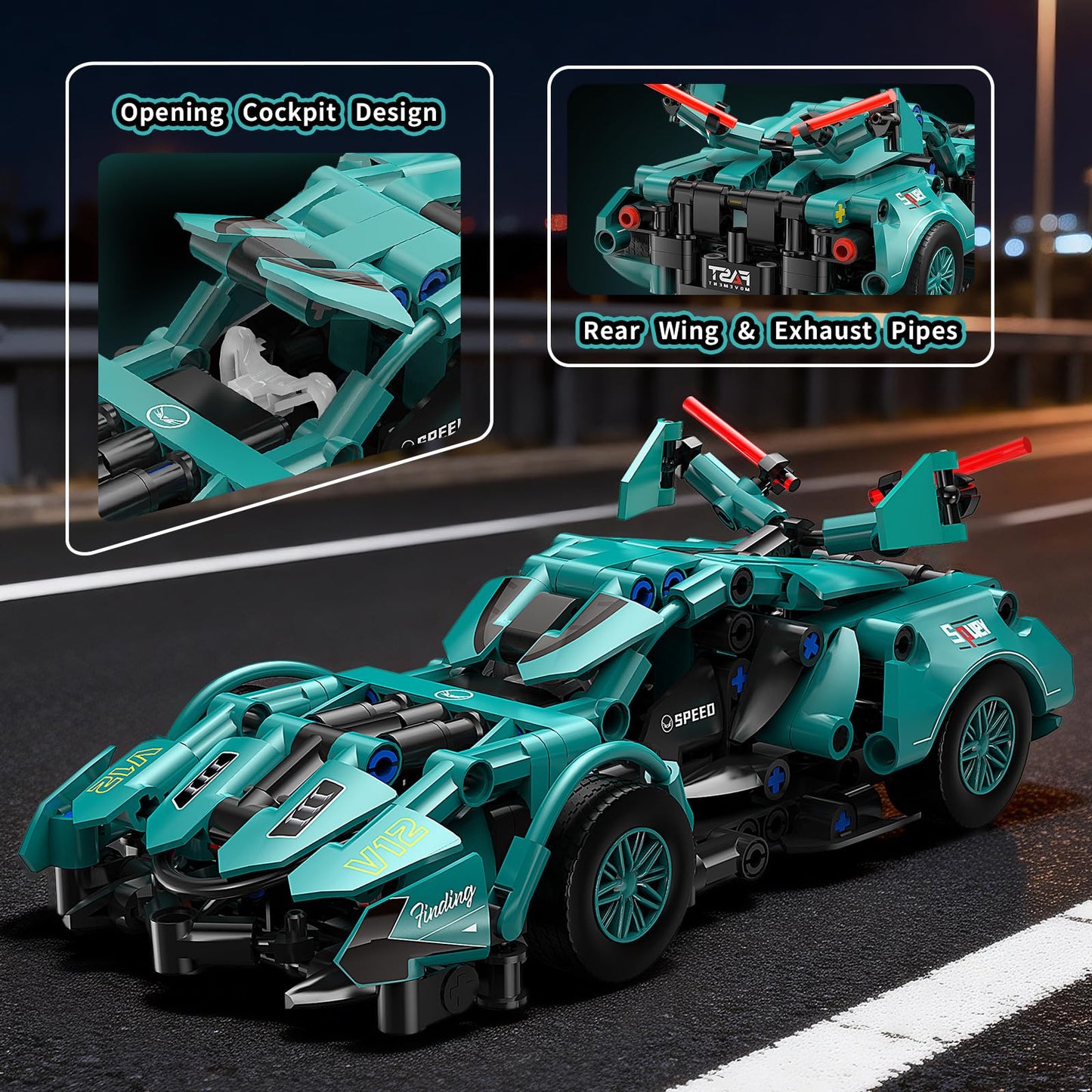 QiqoPoyee Race Car Building Block Set, 1:18 MOC Model Car Kit Building Blocks for Adults, Race Car Toy Birthday Gifts for Kids, Race Cars for Boys Girls Age 8-12+