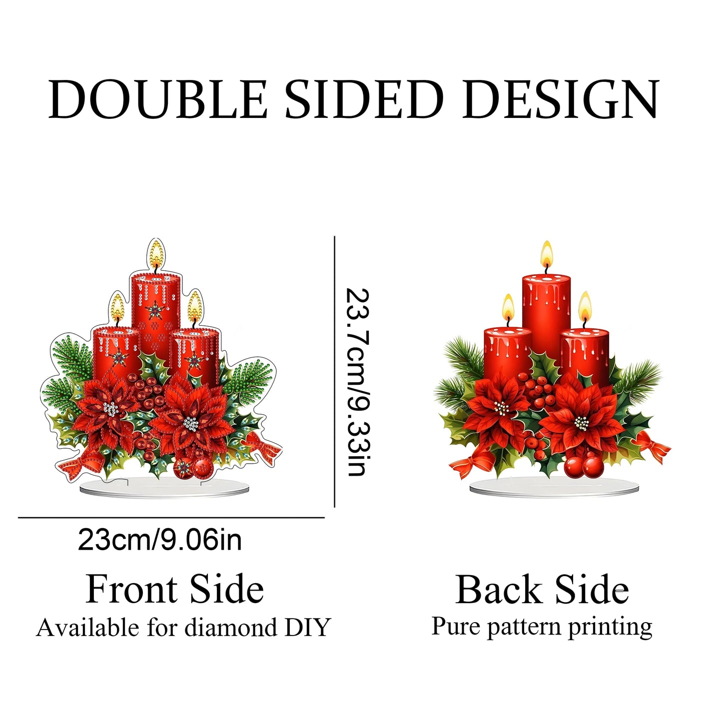 JJFox DIY Tabletop Diamond Art Painting Kit，Double Sided Desktop Ornament Special Shaped Rhinestone Desk Placement Ornament，Home Stand Up Gem Painting Craft Kit，Gift (Christmas Candle)