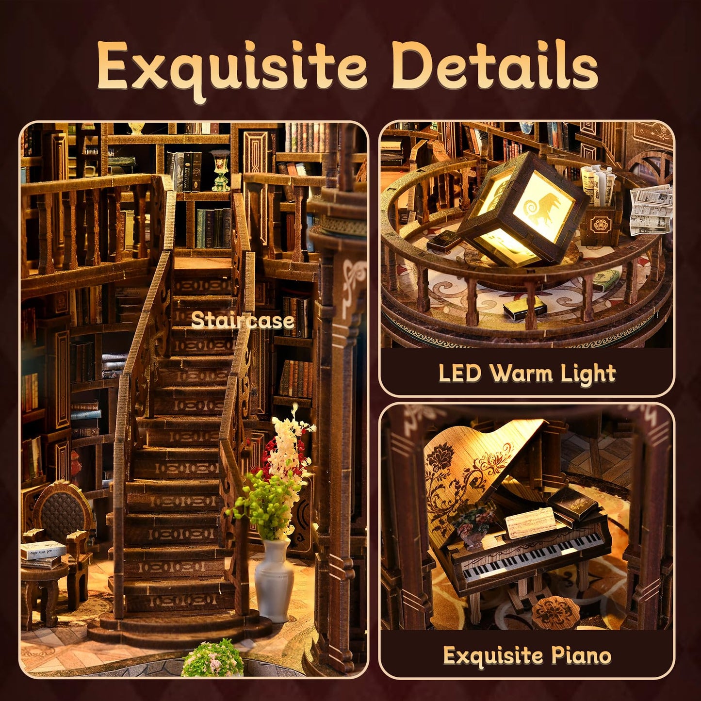 DIY Miniature Dollhouse Book Nook Kit, 3D Wooden Puzzle Craft Kits with Light, Tiny House Bookshelf Decor Model Building for Adults, Holiday&Birthday Gifts for Family,Friends,Book Lovers