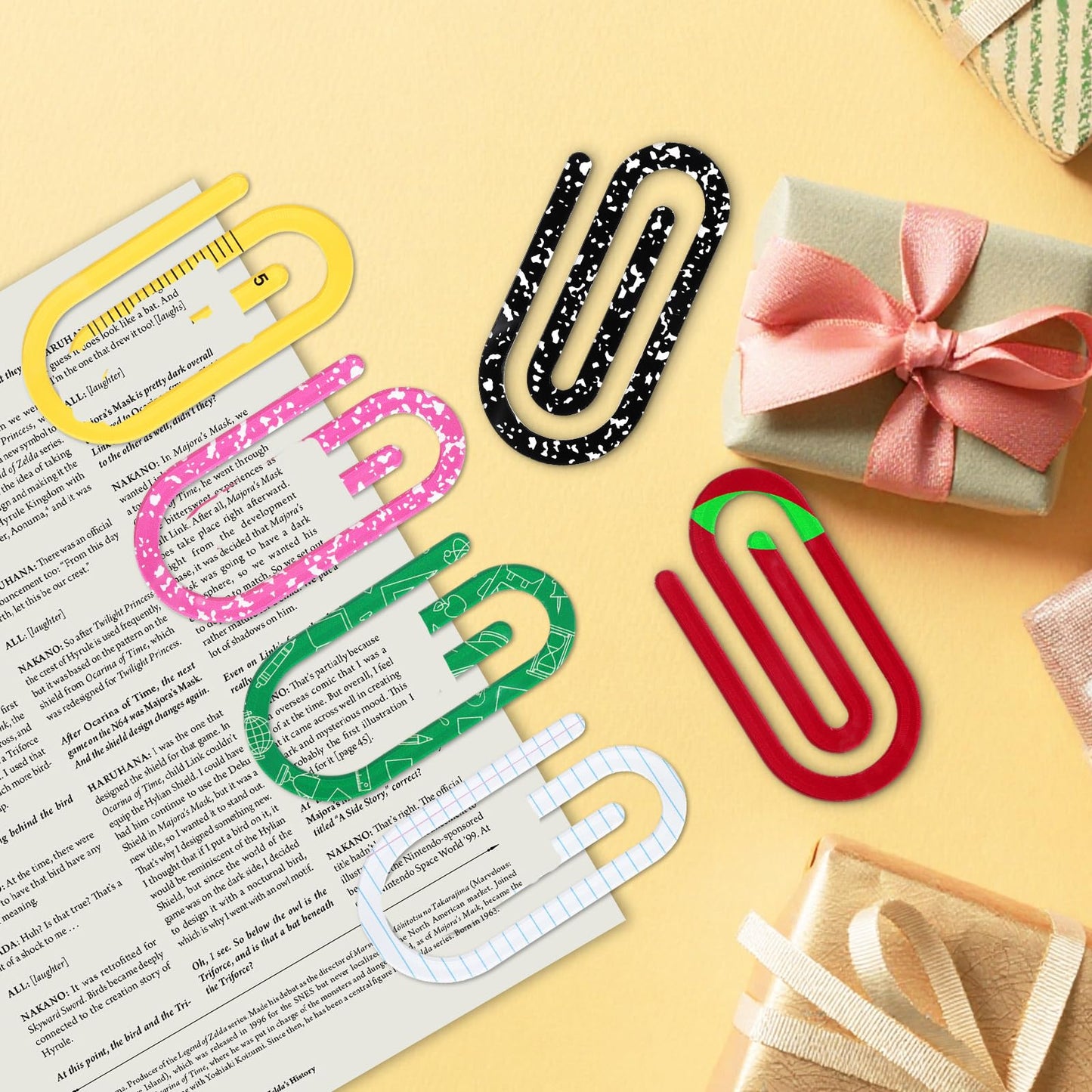 24 Set of Jumbo Paper Clips Christmas Teacher Gifts Clear Acrylic Clips Bookmarks with Appreciation Cards Cute Paperclips Design for Teacher's Christmas Gift Classroom Book Lovers